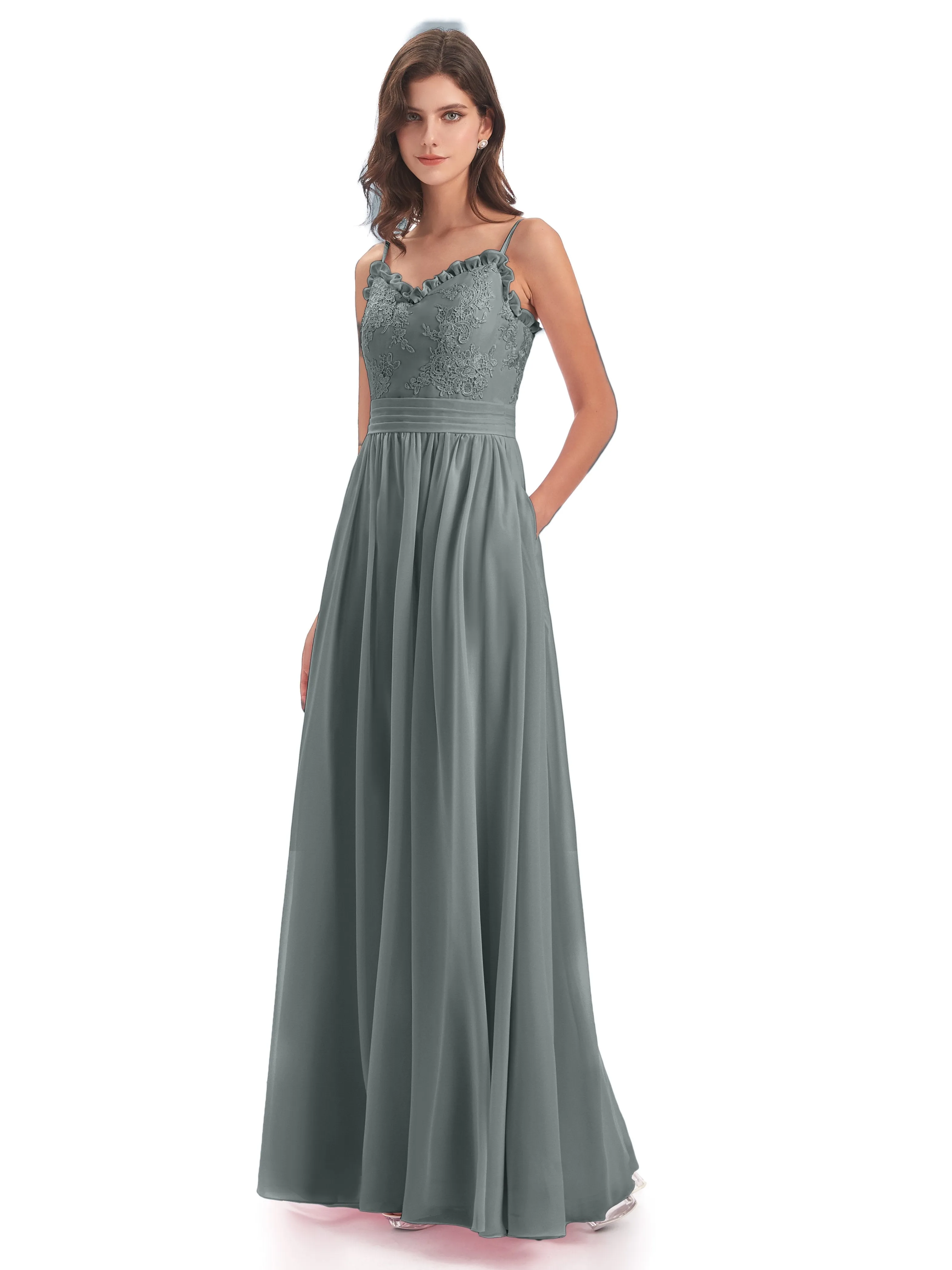 Lola Simple A-line Spaghetti Straps Long Bridesmaid Dresses