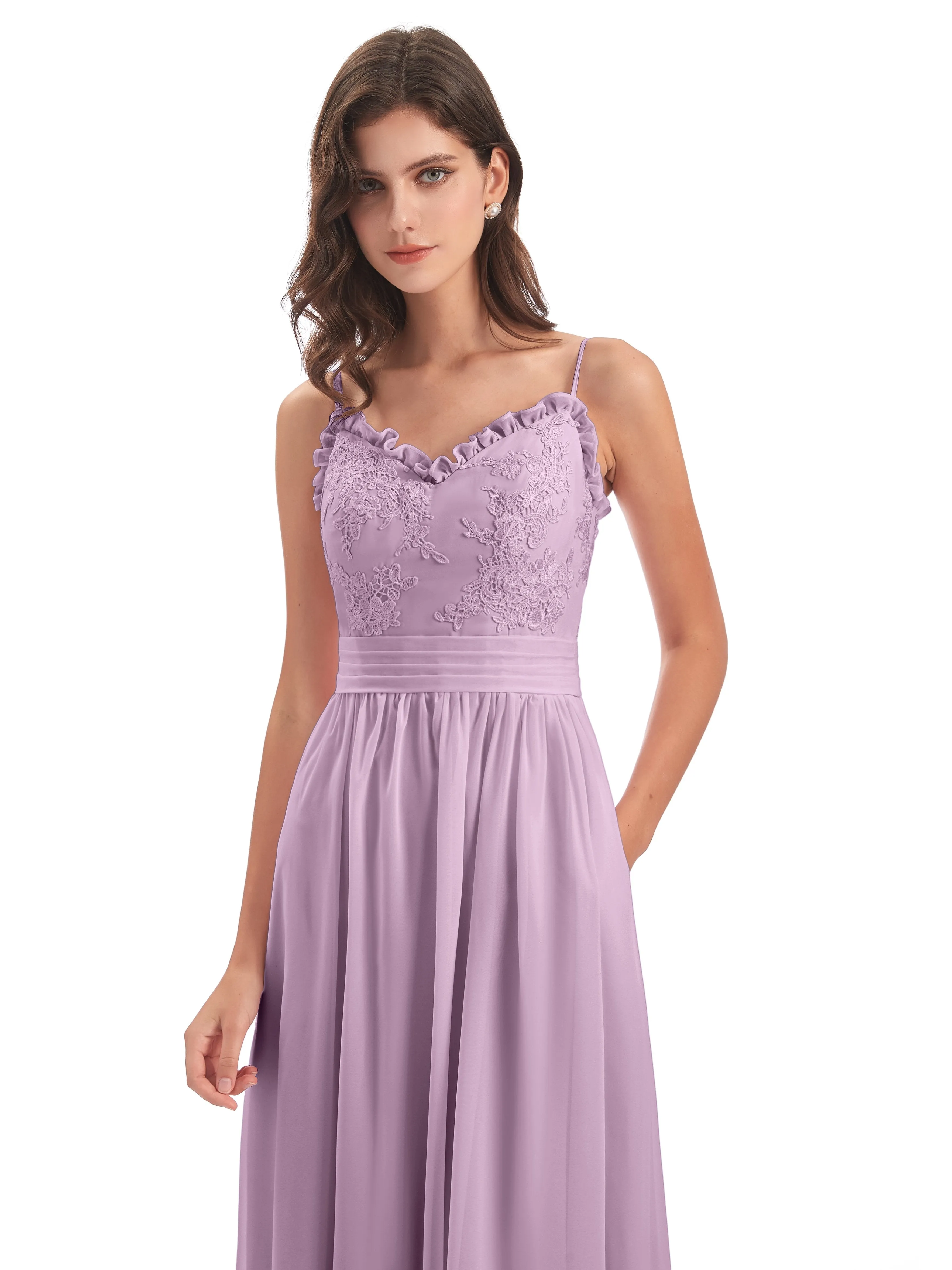 Lola Simple A-line Spaghetti Straps Long Bridesmaid Dresses