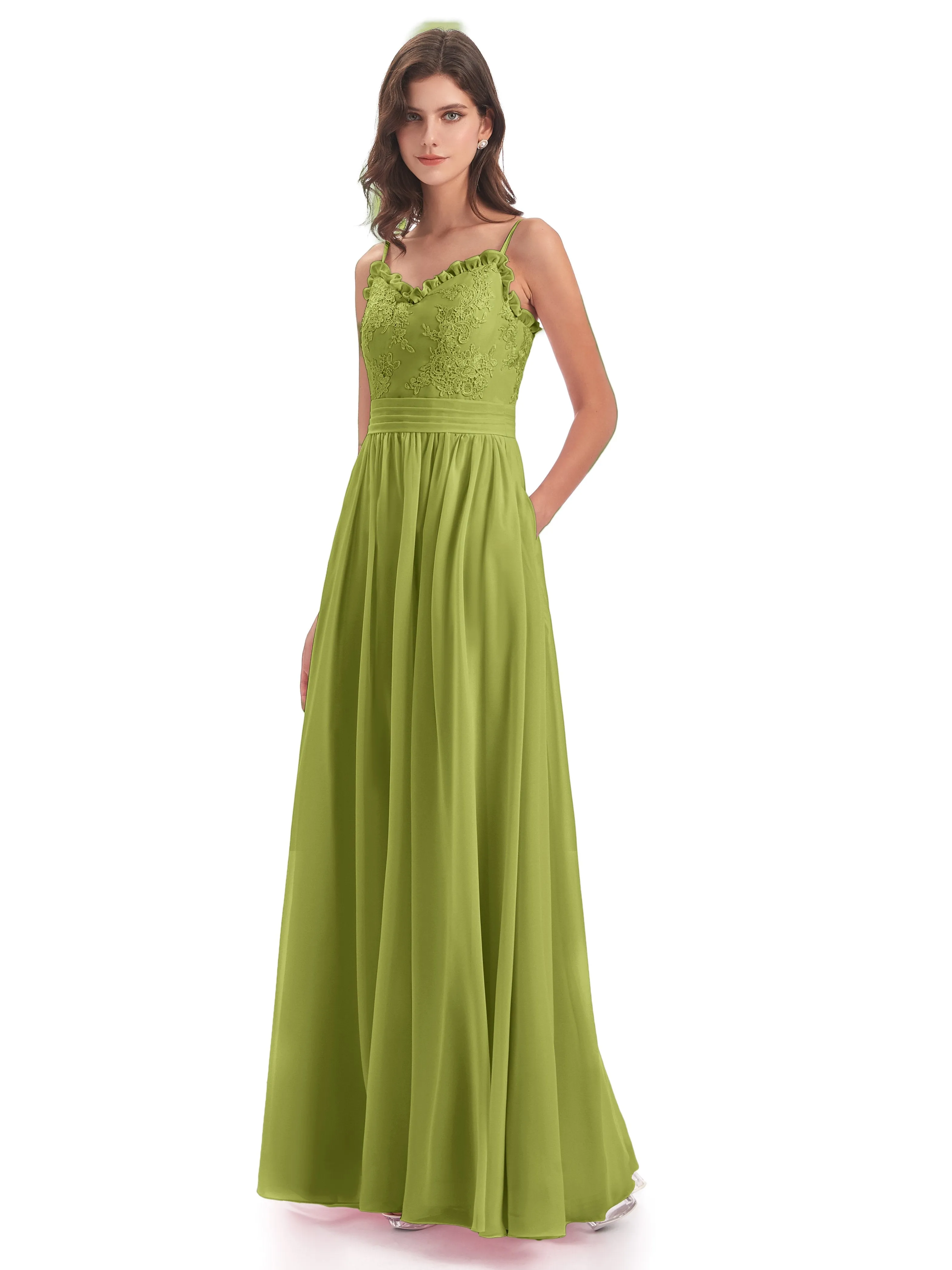 Lola Simple A-line Spaghetti Straps Long Bridesmaid Dresses