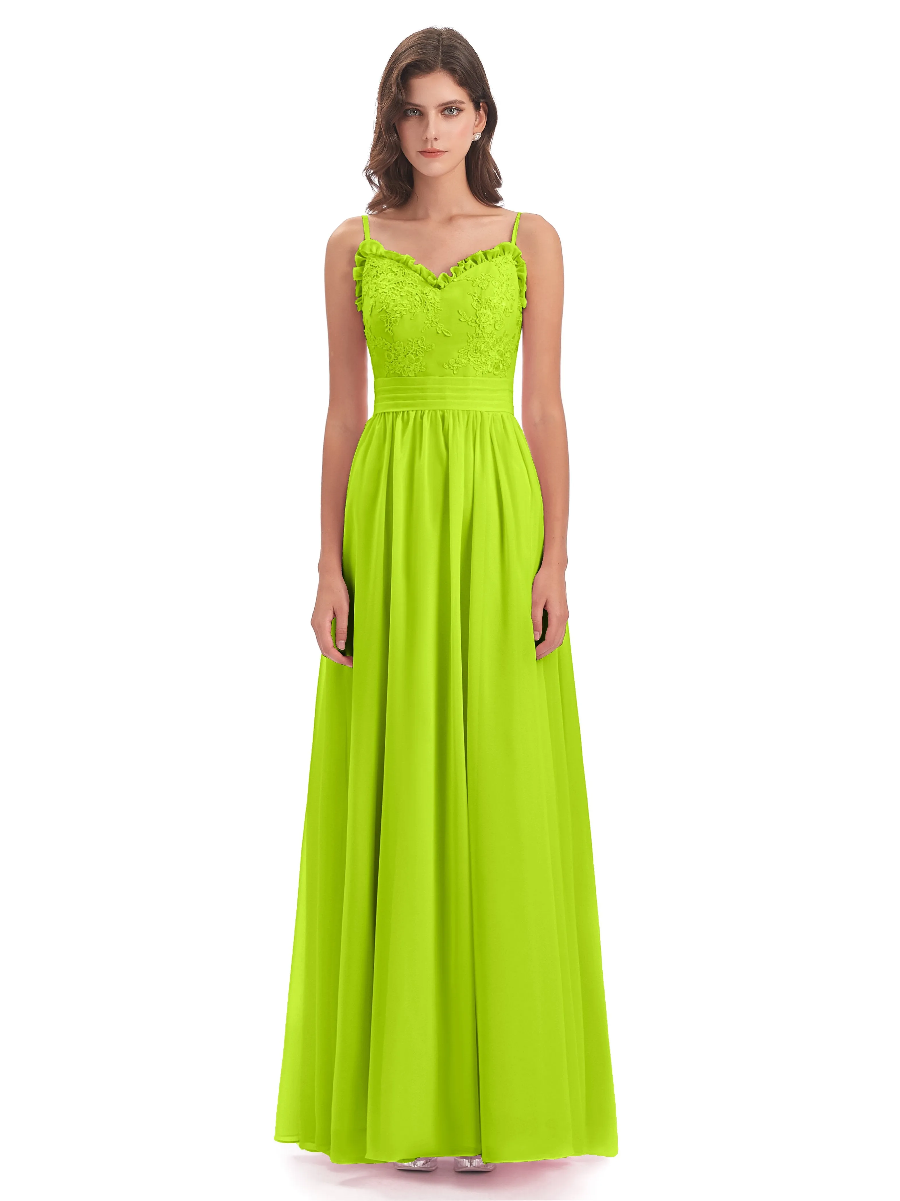 Lola Simple A-line Spaghetti Straps Long Bridesmaid Dresses