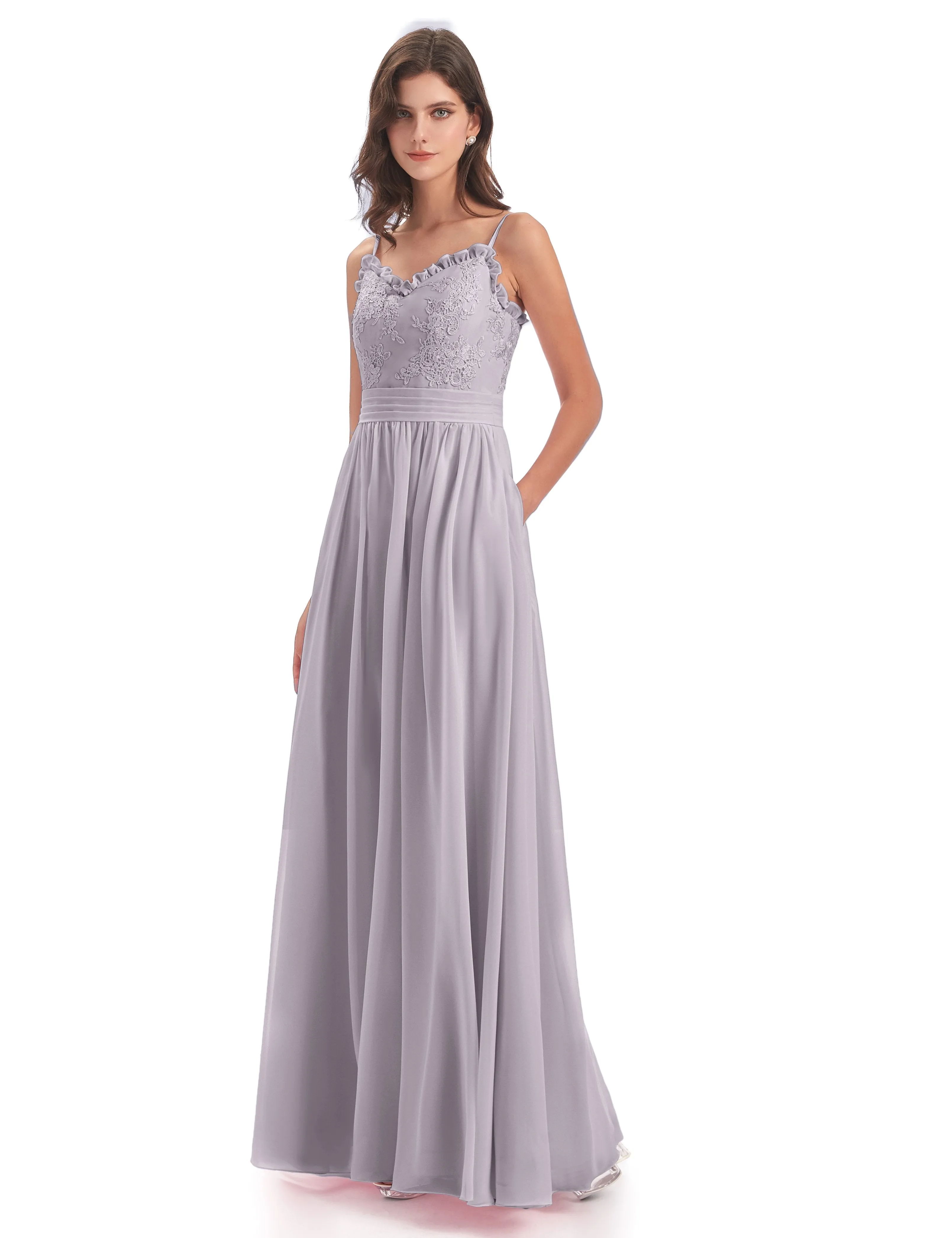 Lola Simple A-line Spaghetti Straps Long Bridesmaid Dresses