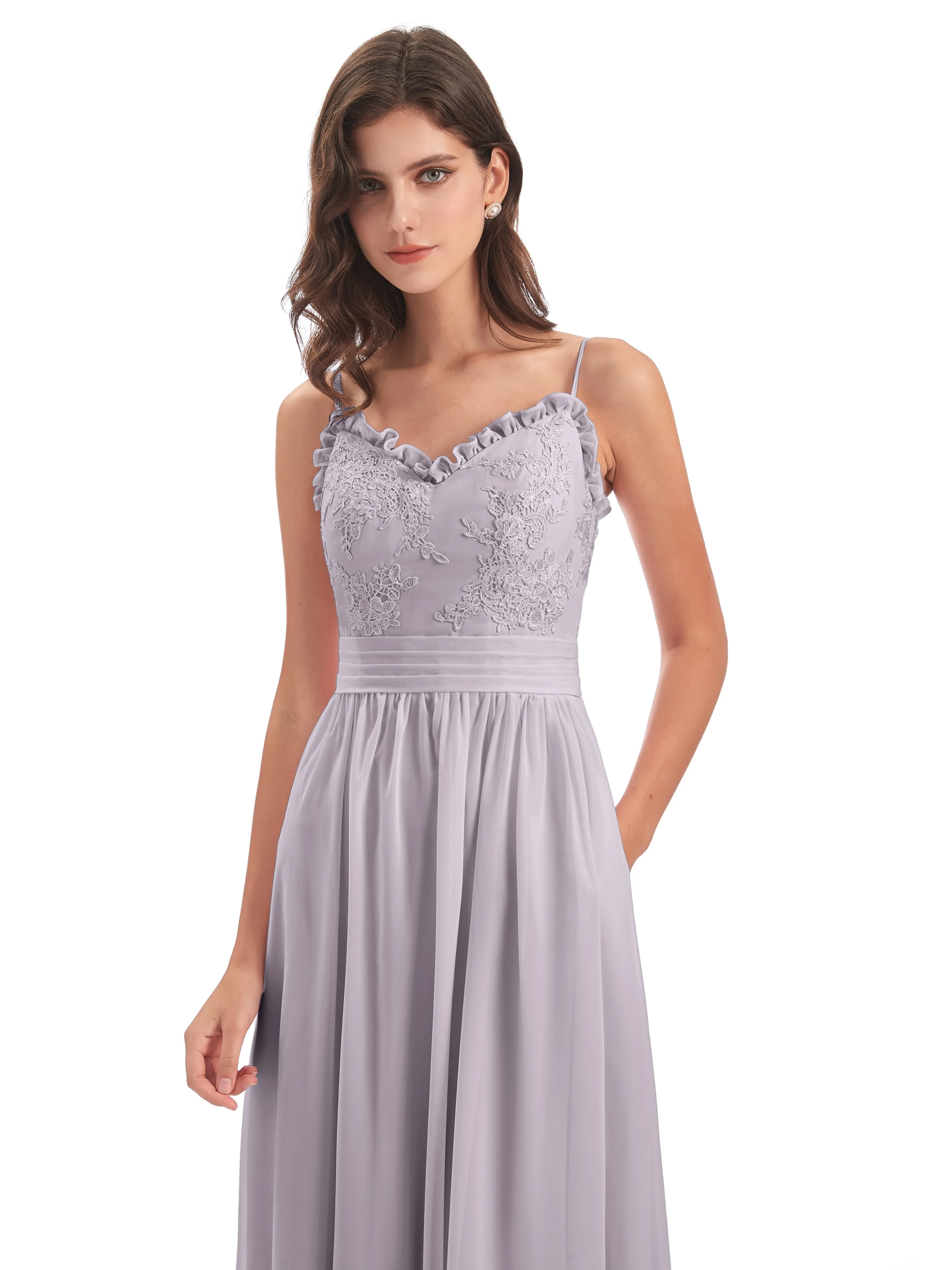 Lola Simple A-line Spaghetti Straps Long Bridesmaid Dresses