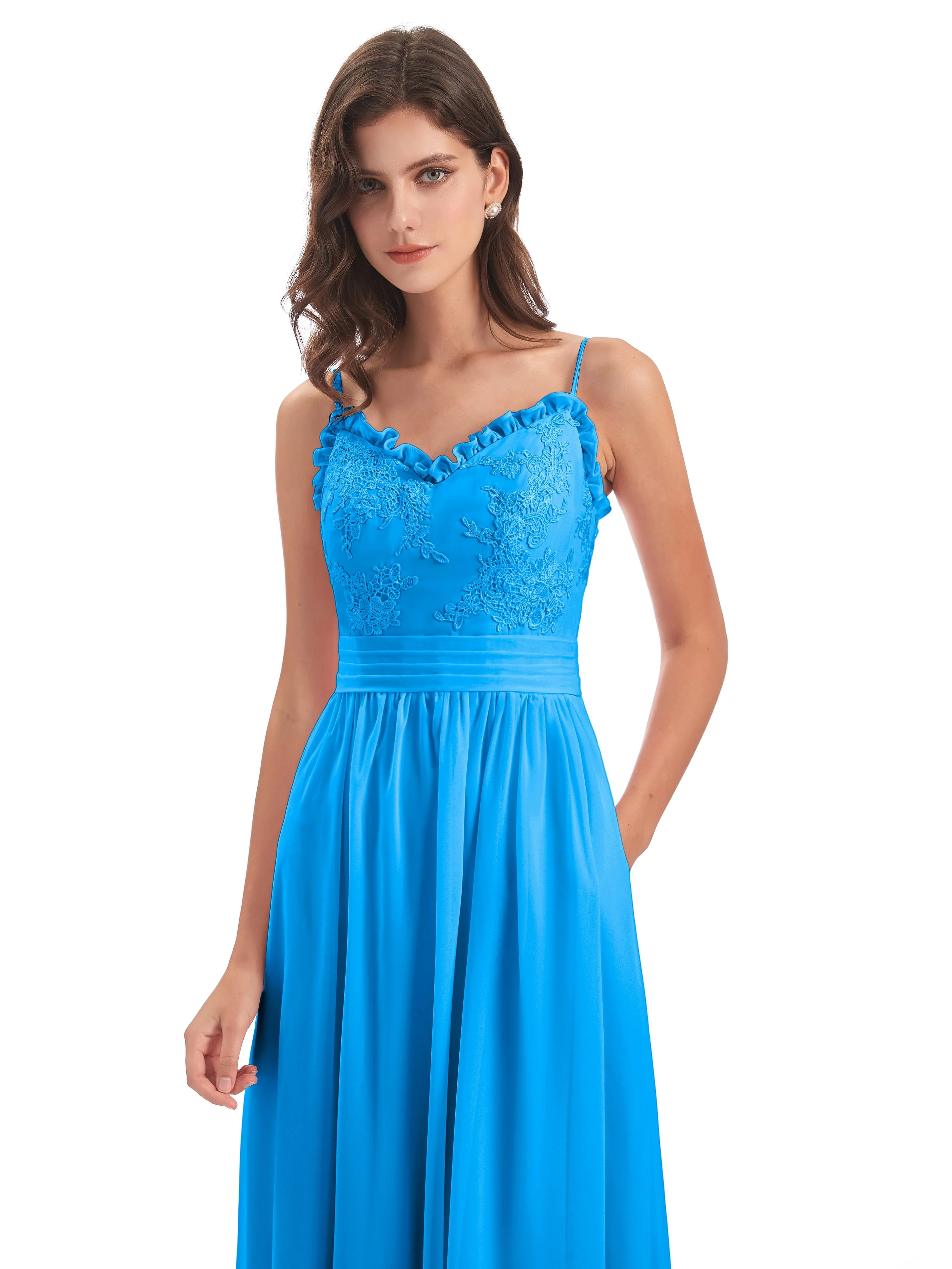 Lola Simple A-line Spaghetti Straps Long Bridesmaid Dresses