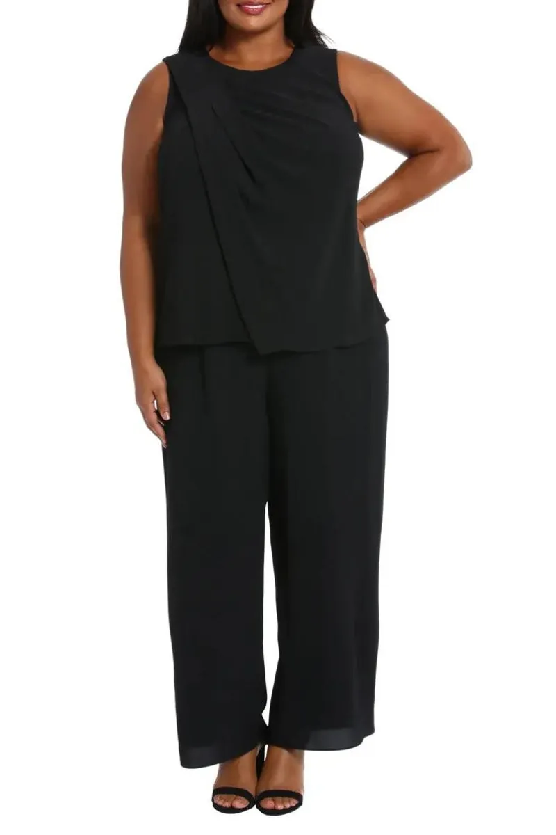 London Times Jewel Neck Pleated Crisscross Jumpsuit ( Plus Size )