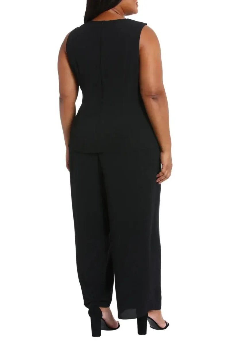 London Times Jewel Neck Pleated Crisscross Jumpsuit ( Plus Size )