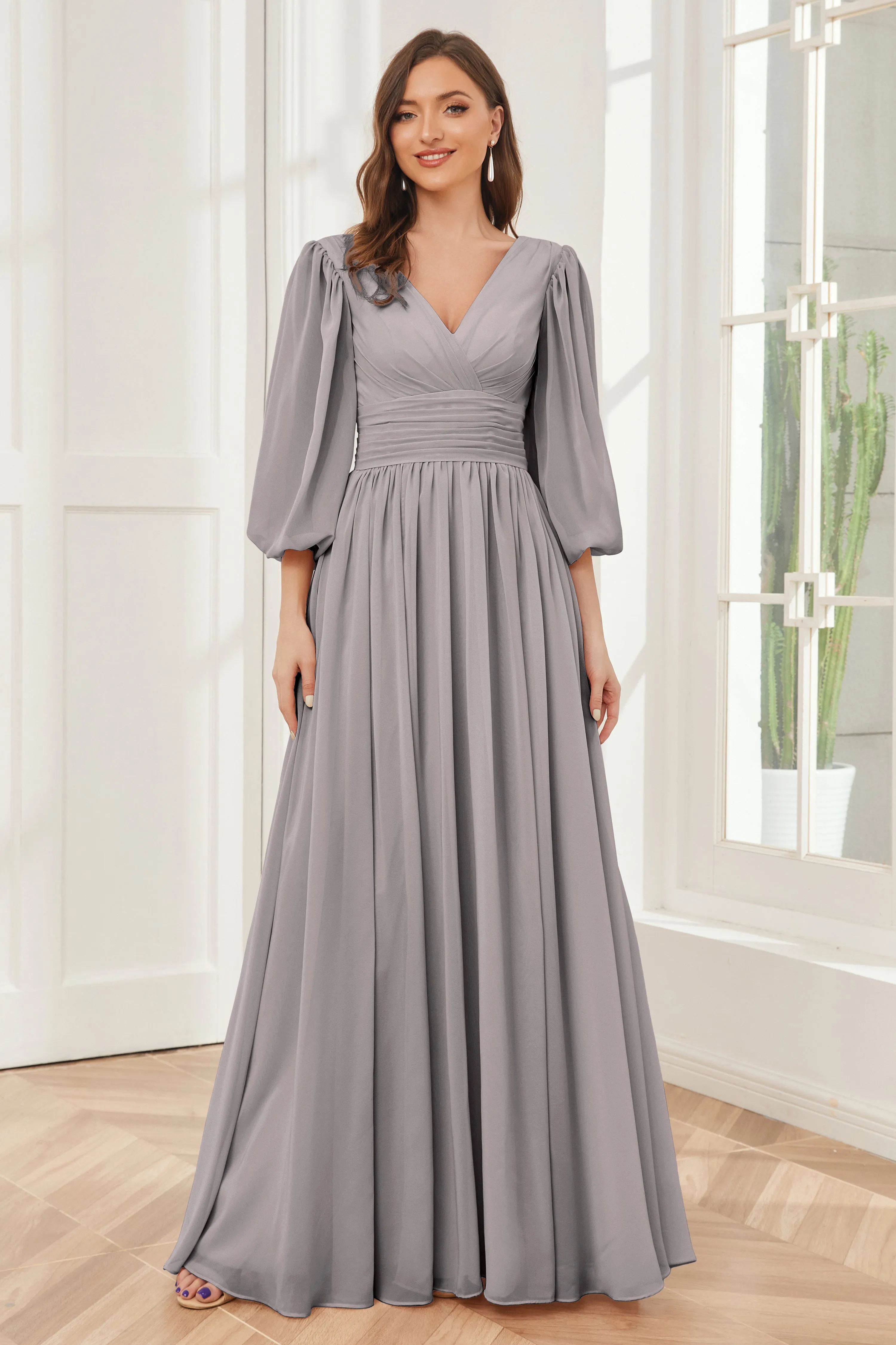 Long Sleeves Bridesmaid Dresses with Slit