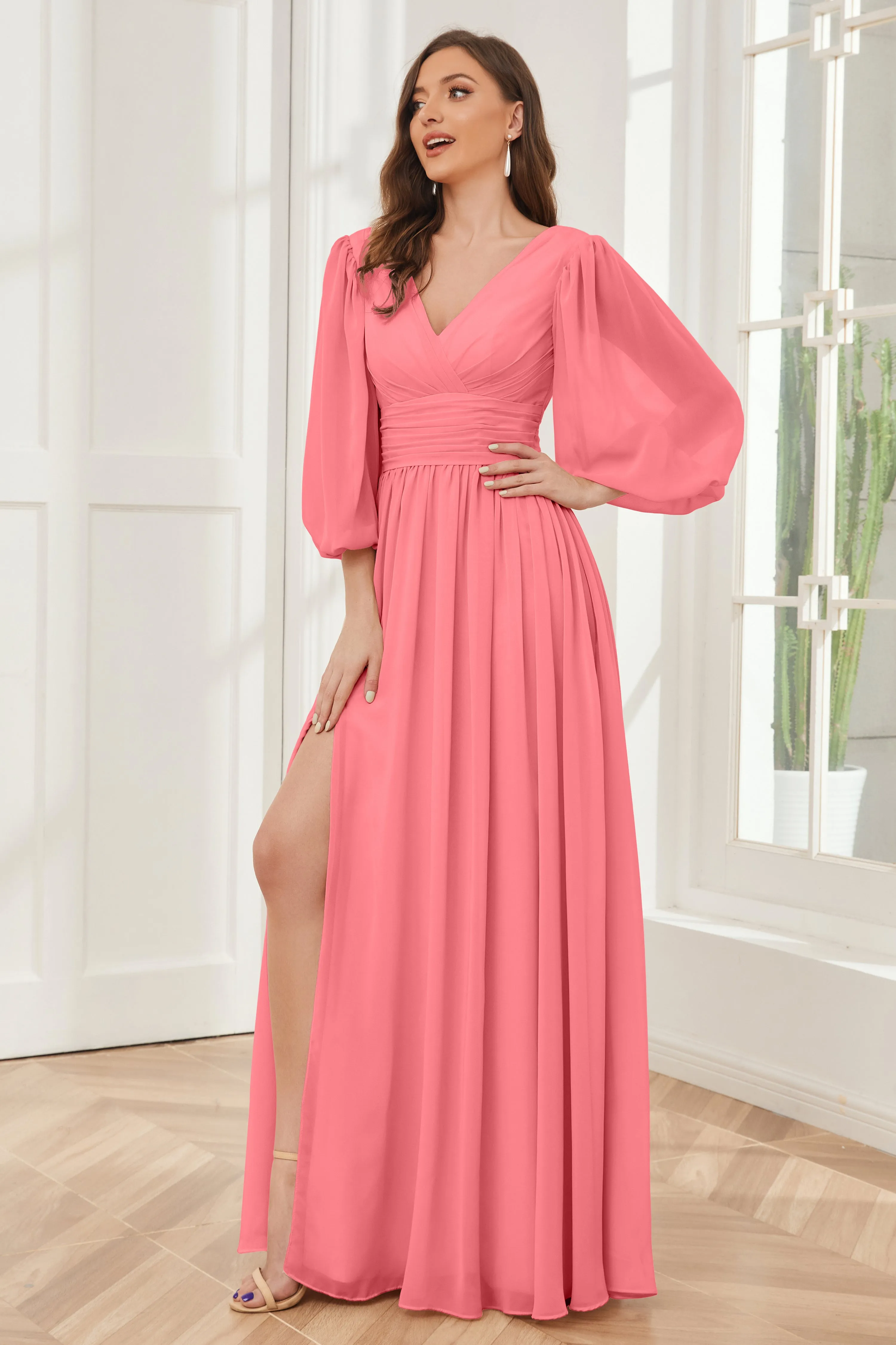 Long Sleeves Bridesmaid Dresses with Slit