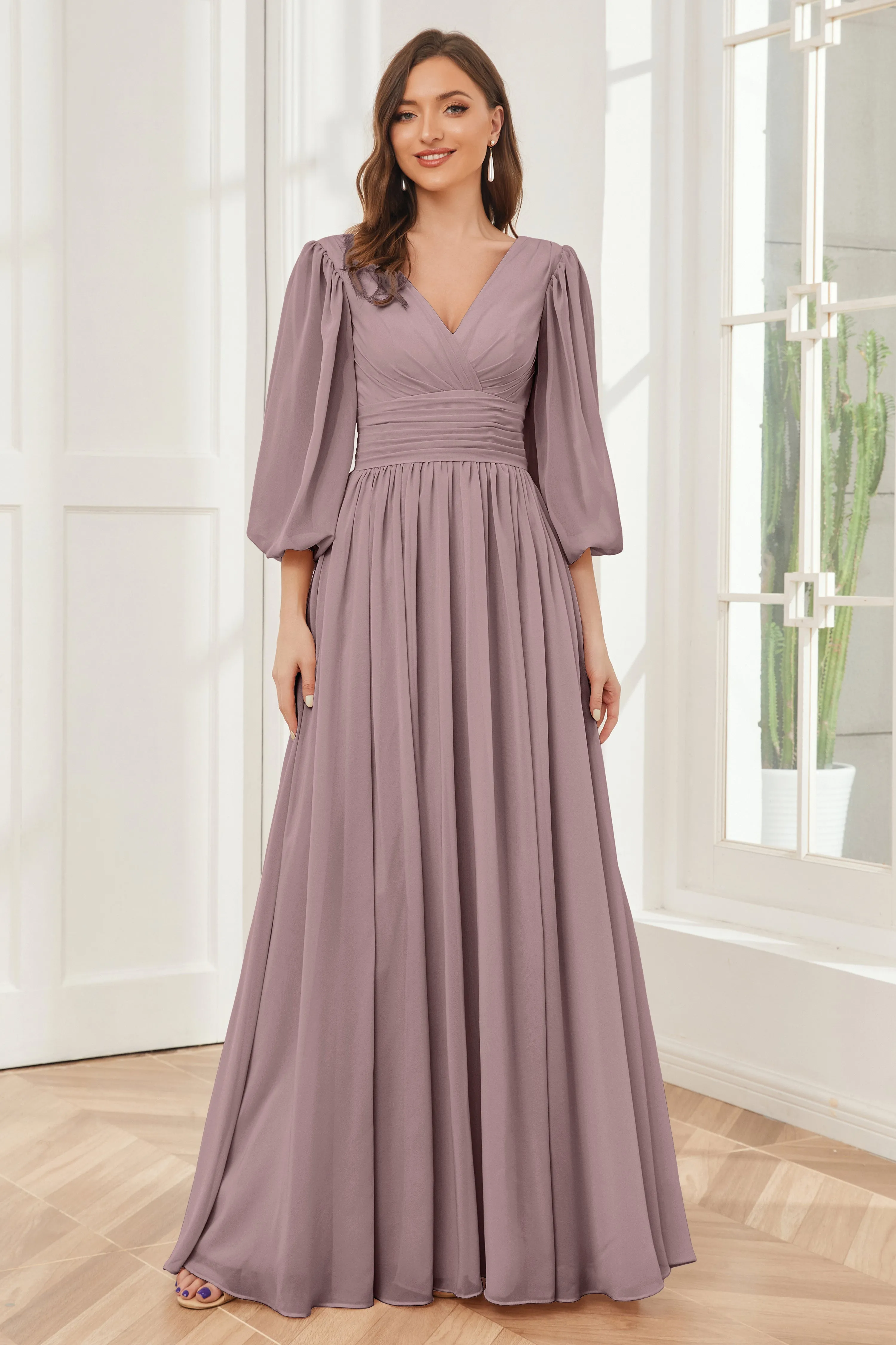 Long Sleeves Bridesmaid Dresses with Slit