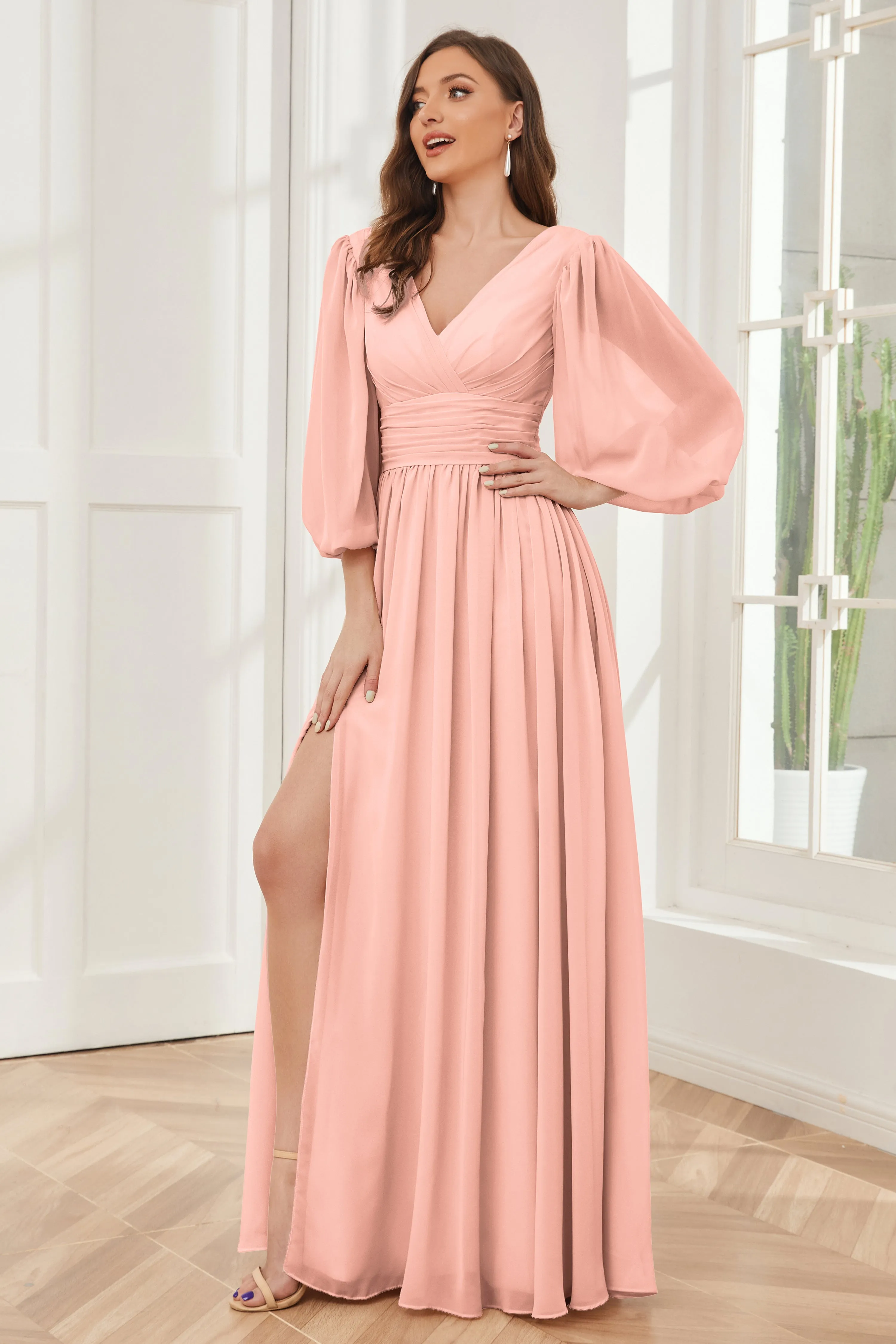 Long Sleeves Bridesmaid Dresses with Slit