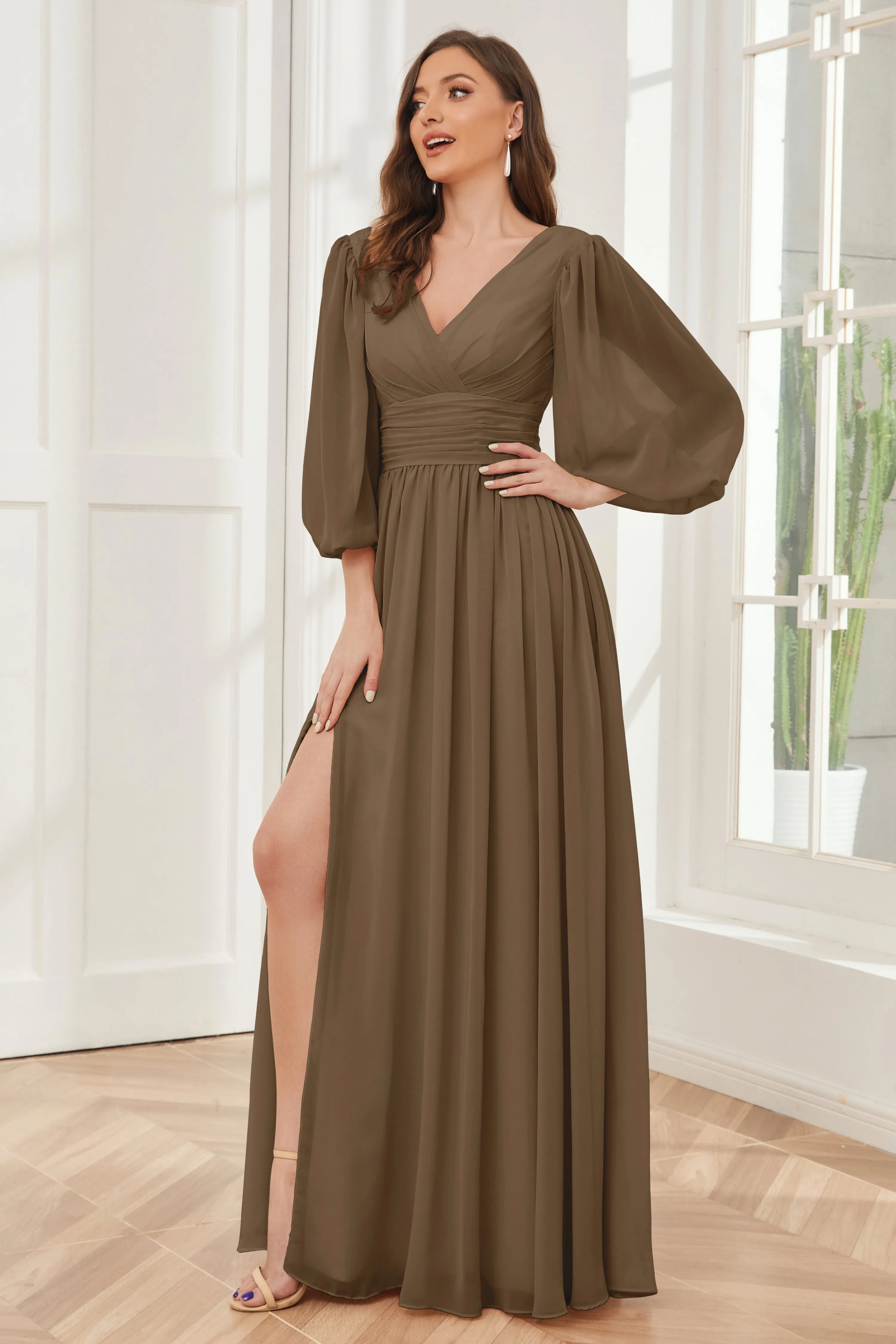 Long Sleeves Bridesmaid Dresses with Slit