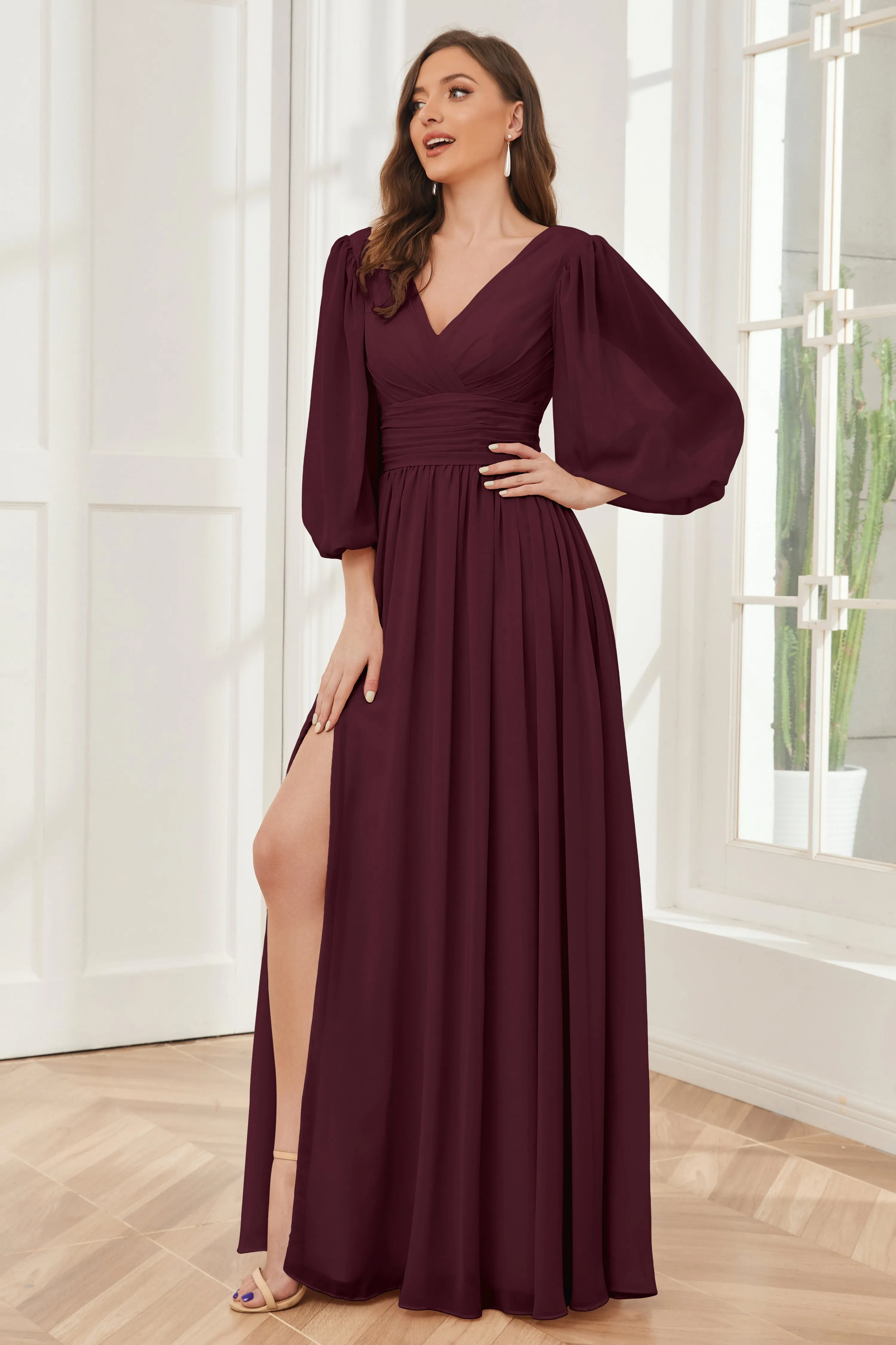 Long Sleeves Bridesmaid Dresses with Slit