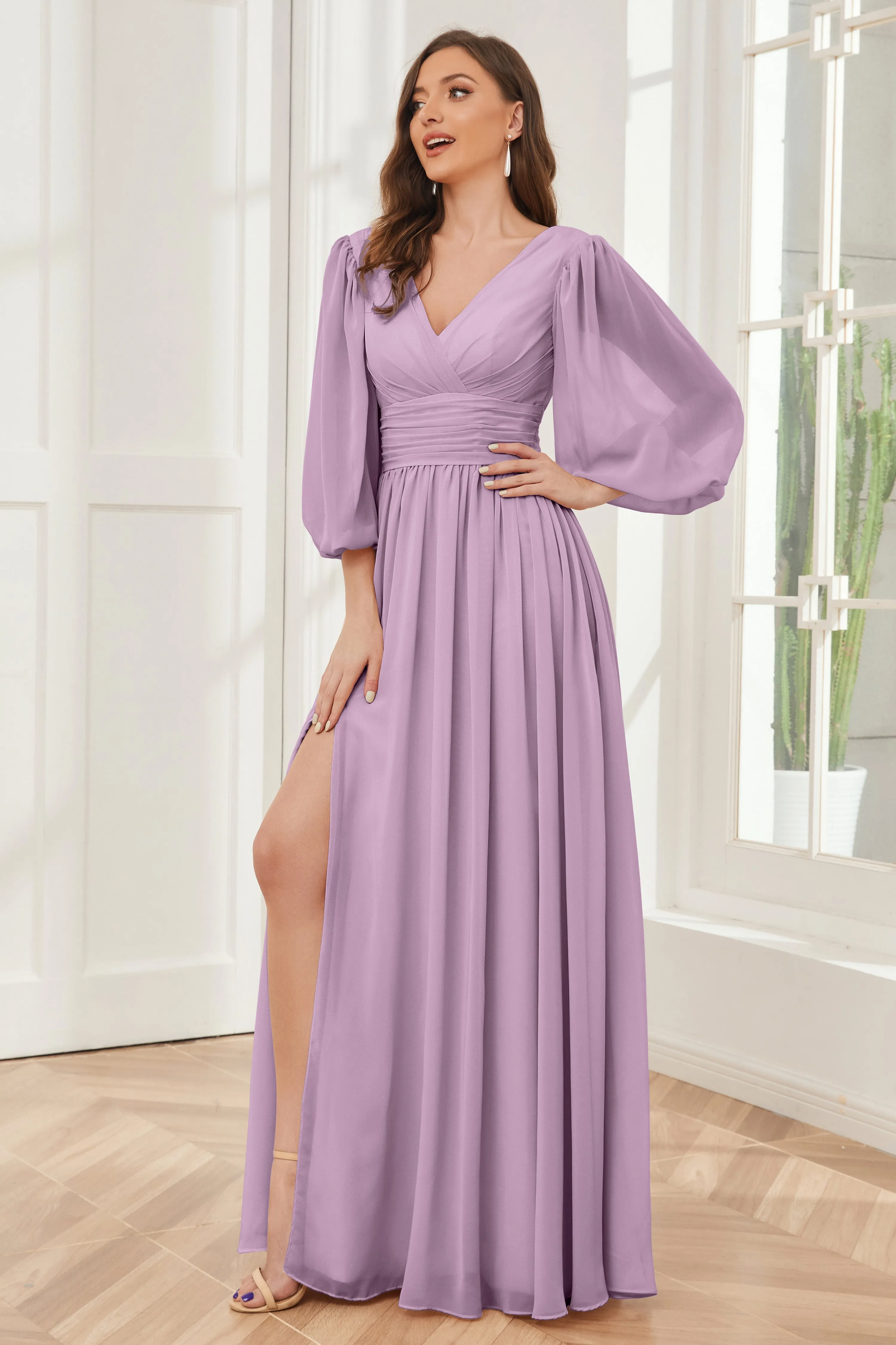 Long Sleeves Bridesmaid Dresses with Slit