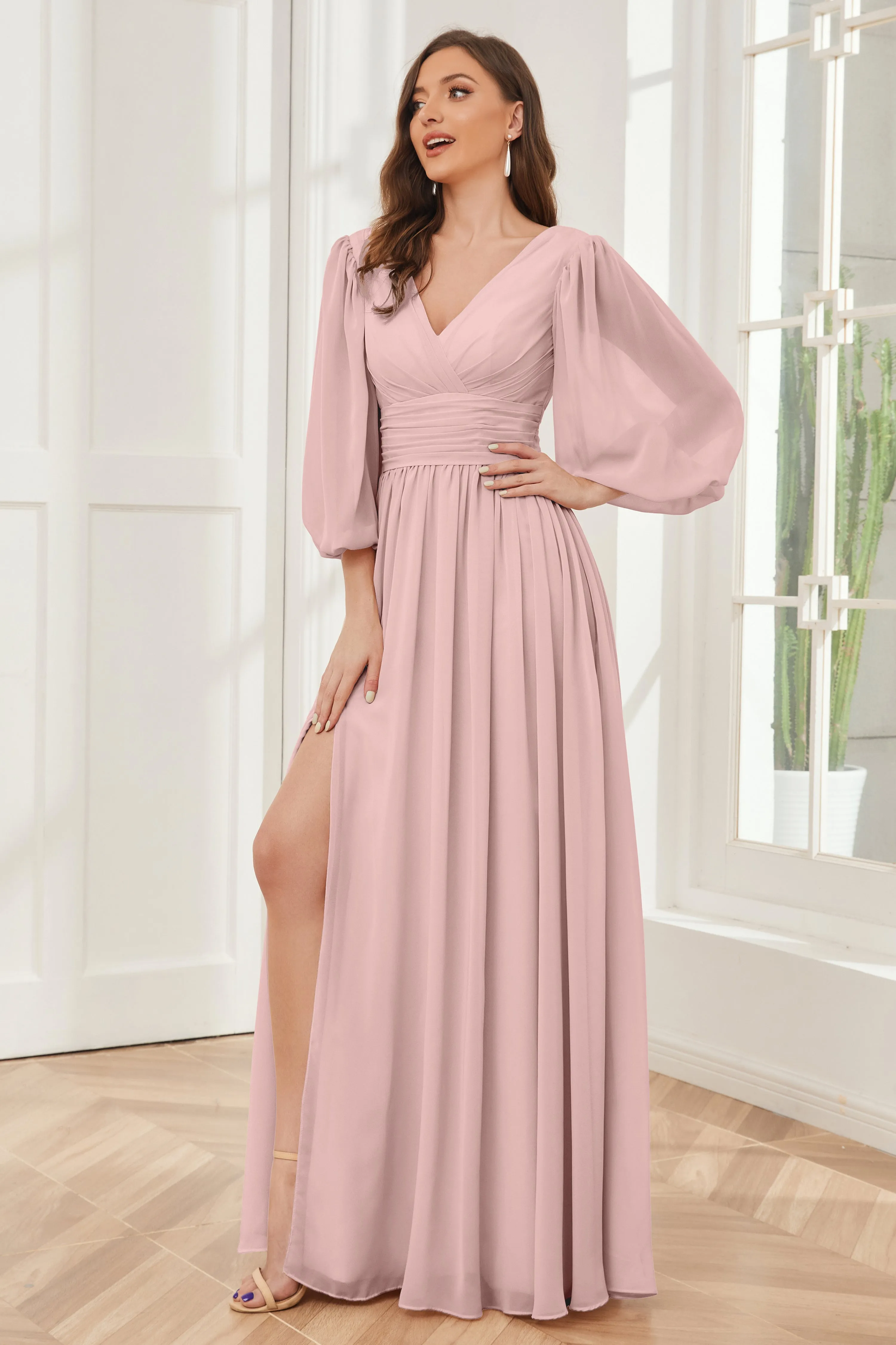 Long Sleeves Bridesmaid Dresses with Slit