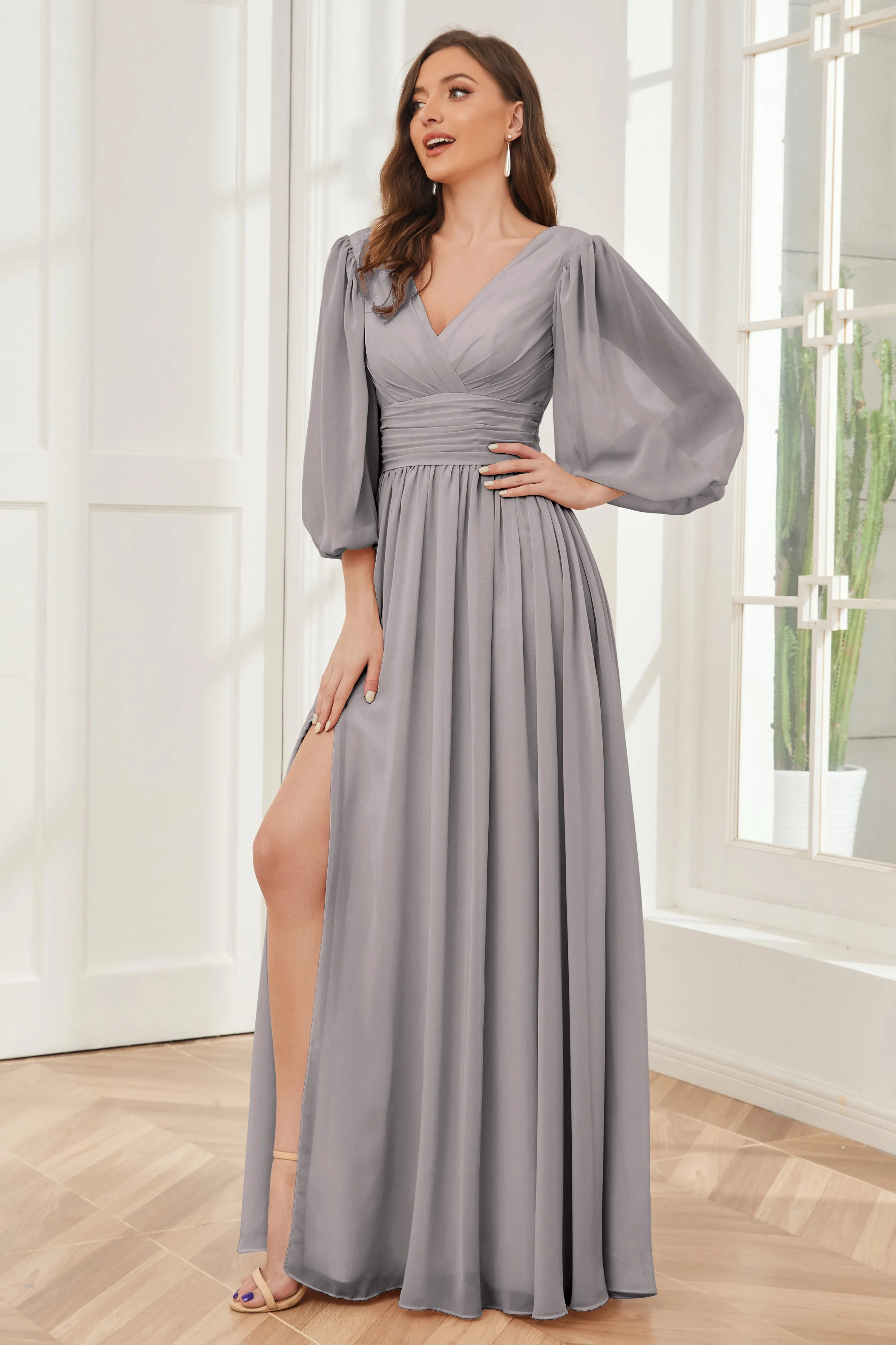 Long Sleeves Bridesmaid Dresses with Slit