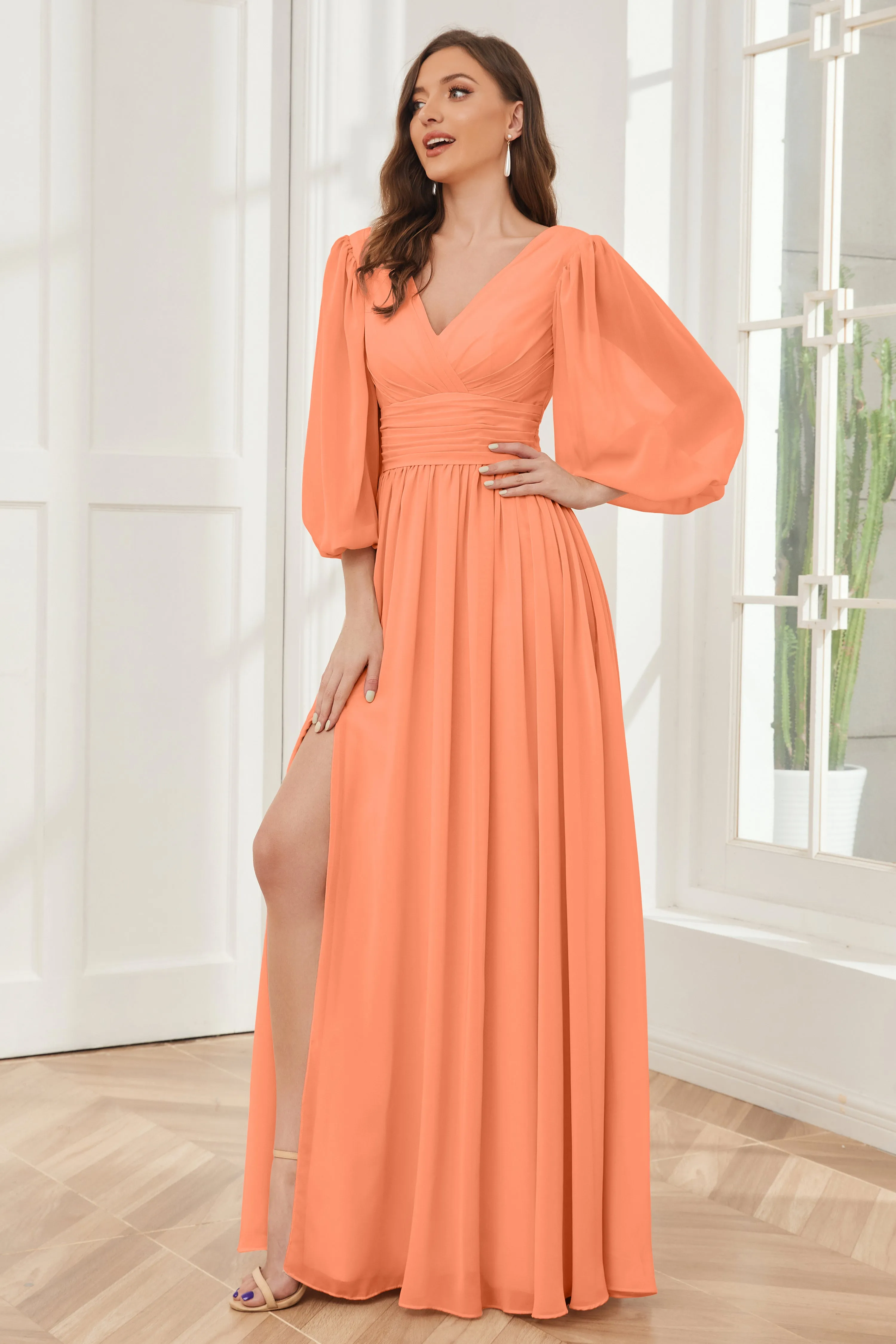 Long Sleeves Bridesmaid Dresses with Slit