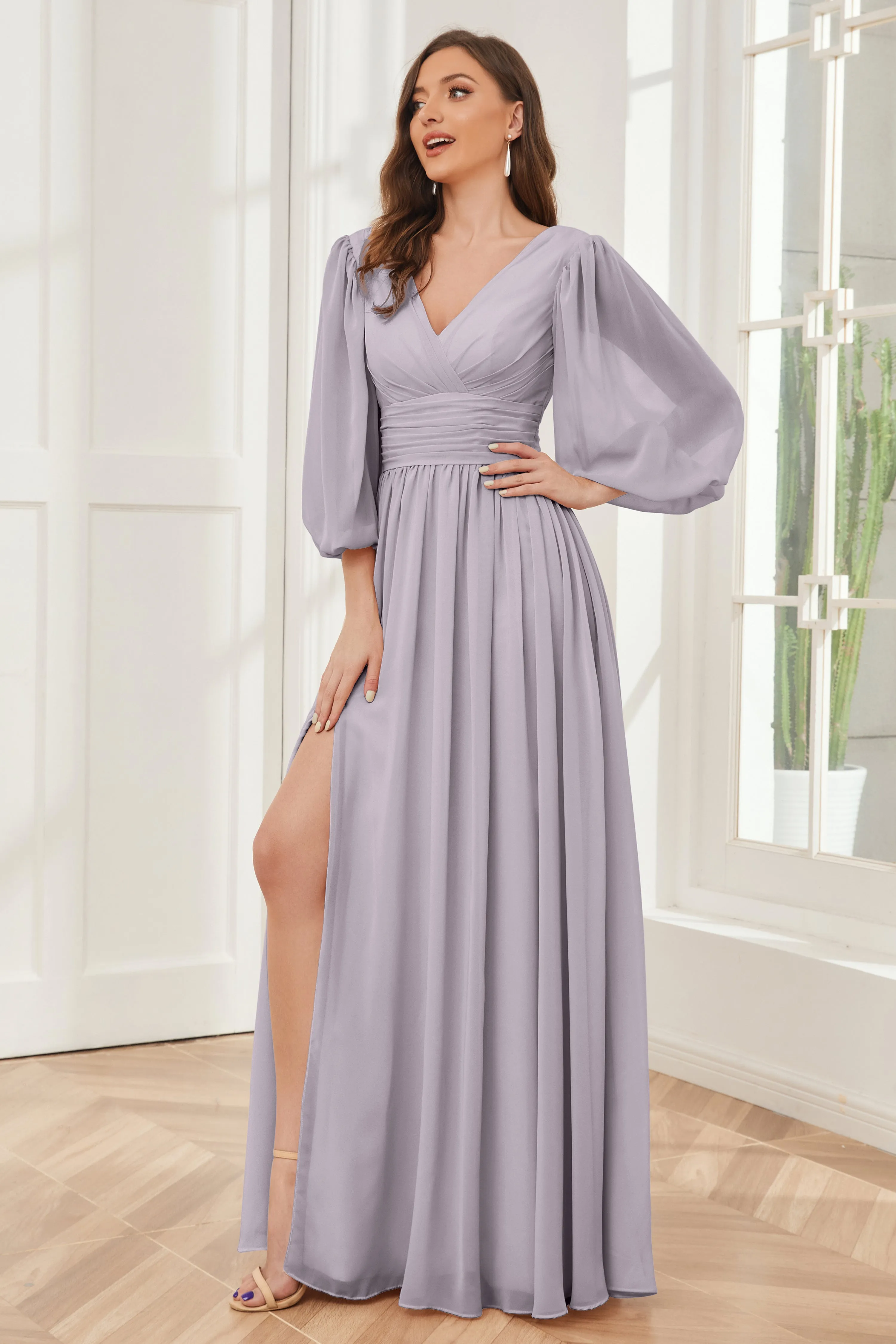 Long Sleeves Bridesmaid Dresses with Slit