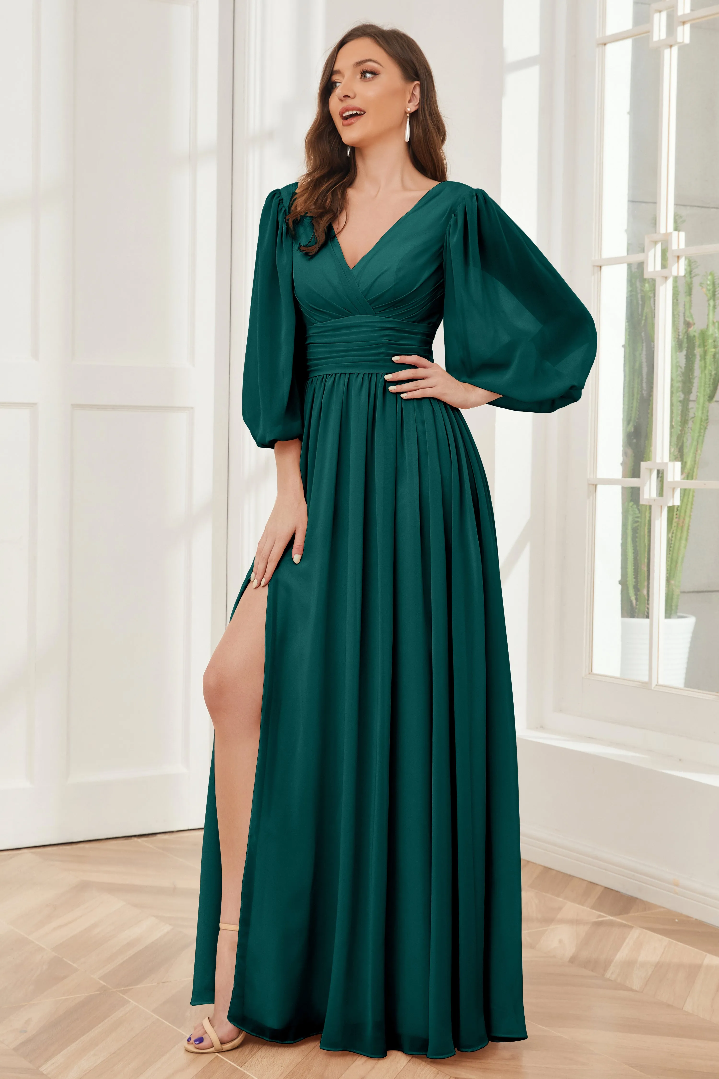 Long Sleeves Bridesmaid Dresses with Slit