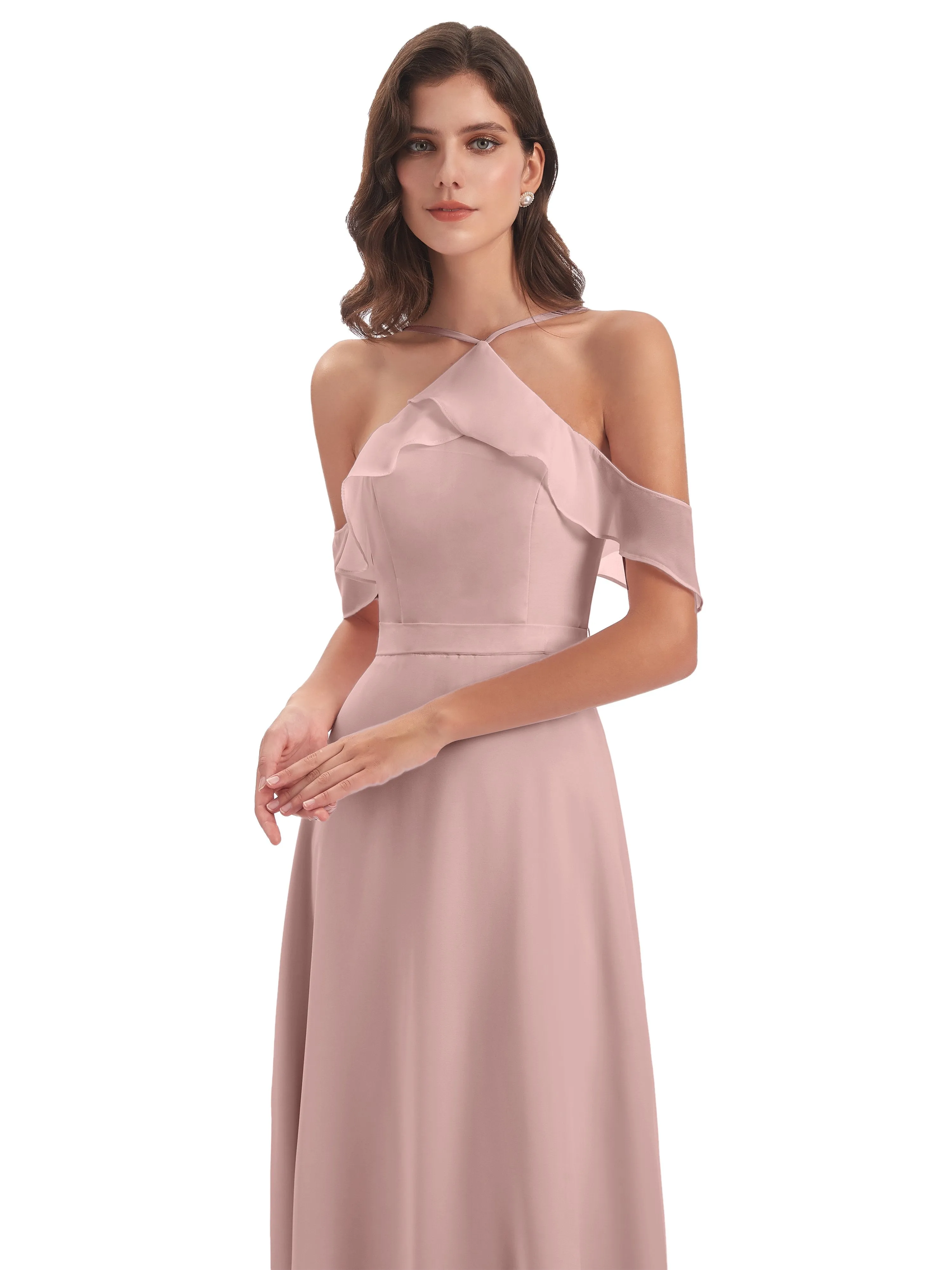 Lucy Gorgeous Off The Shoulder Long Chiffon Bridesmaid Dresses