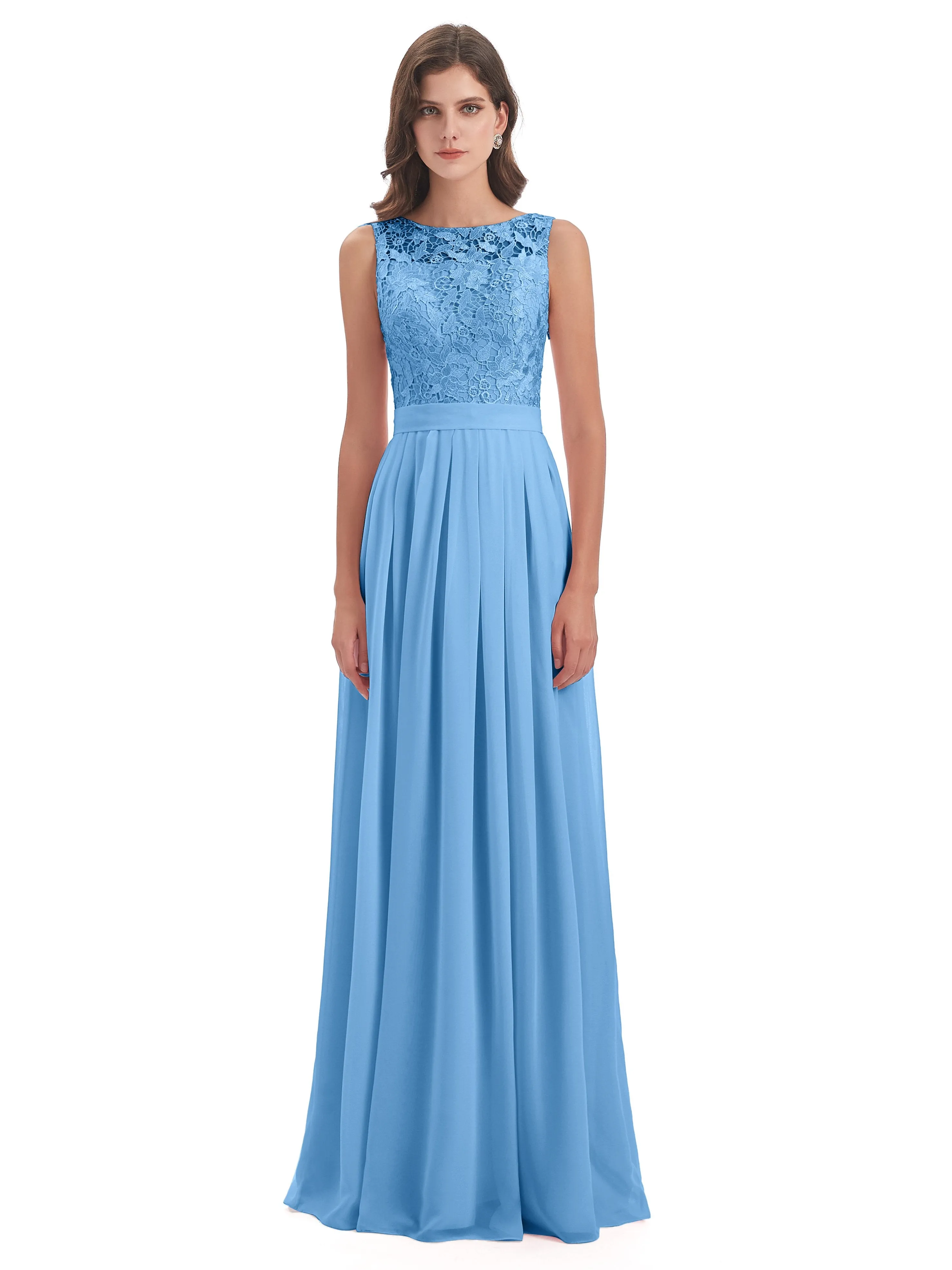 Mabel Illusion Floor-Length Lace/Chiffon Bridesmaid Dresses