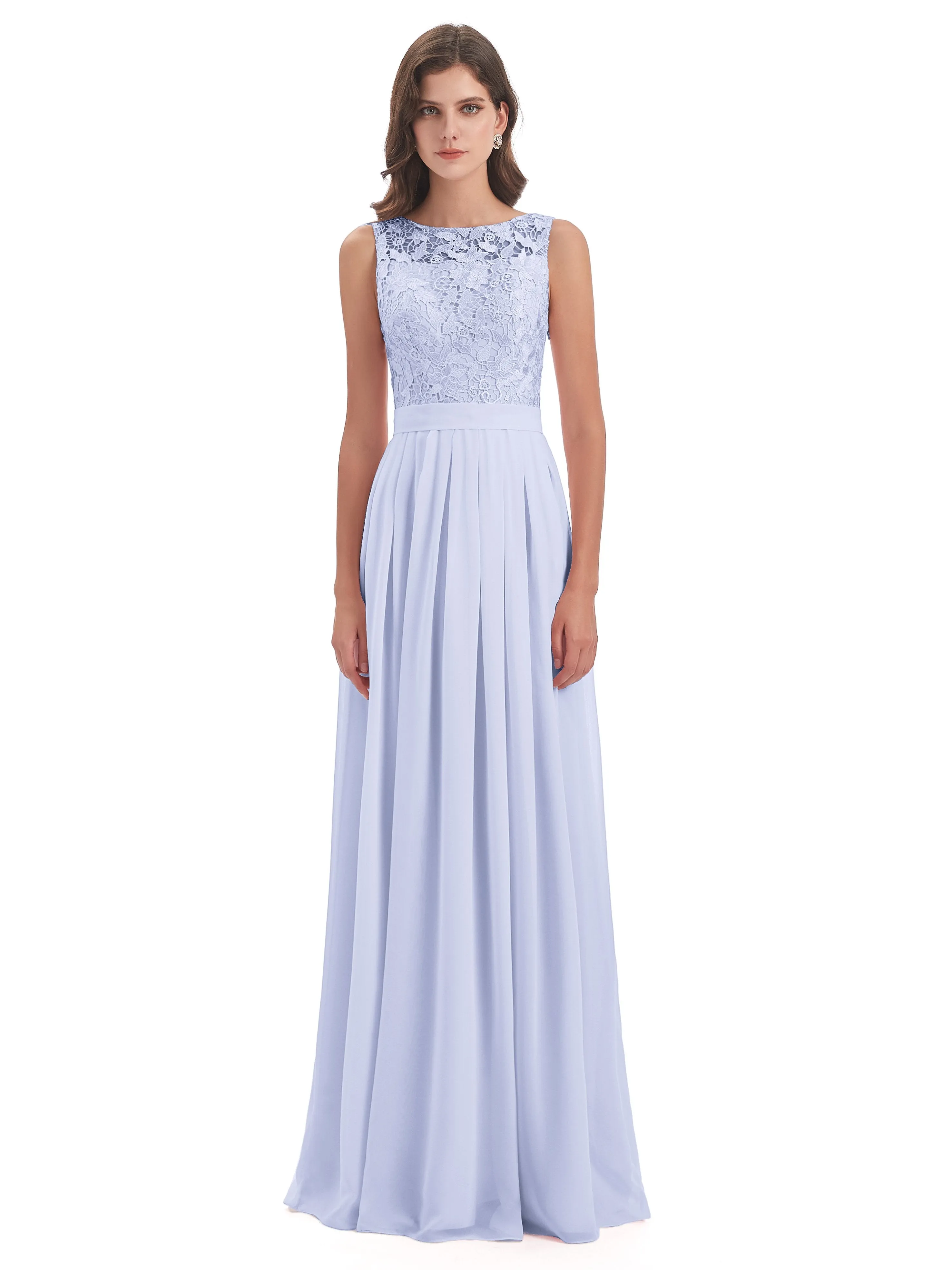 Mabel Illusion Floor-Length Lace/Chiffon Bridesmaid Dresses