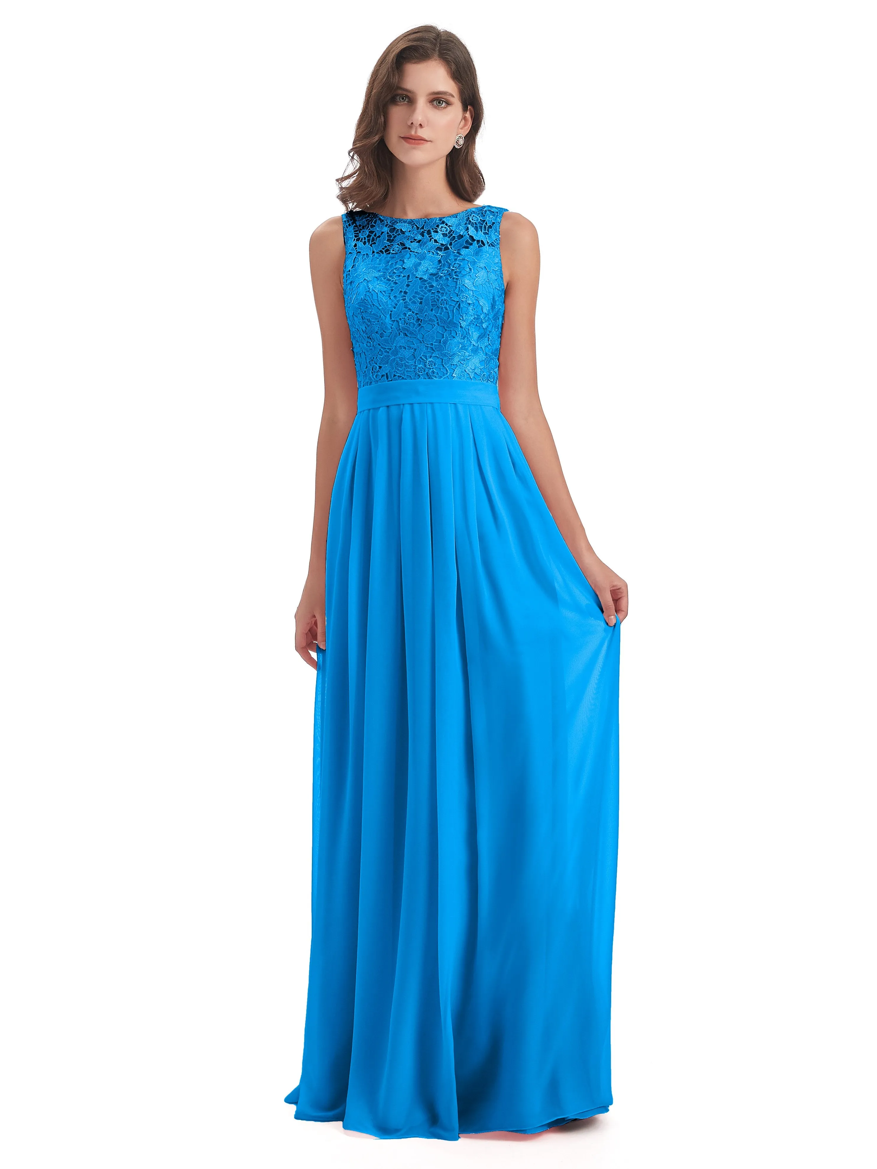 Mabel Illusion Floor-Length Lace/Chiffon Bridesmaid Dresses