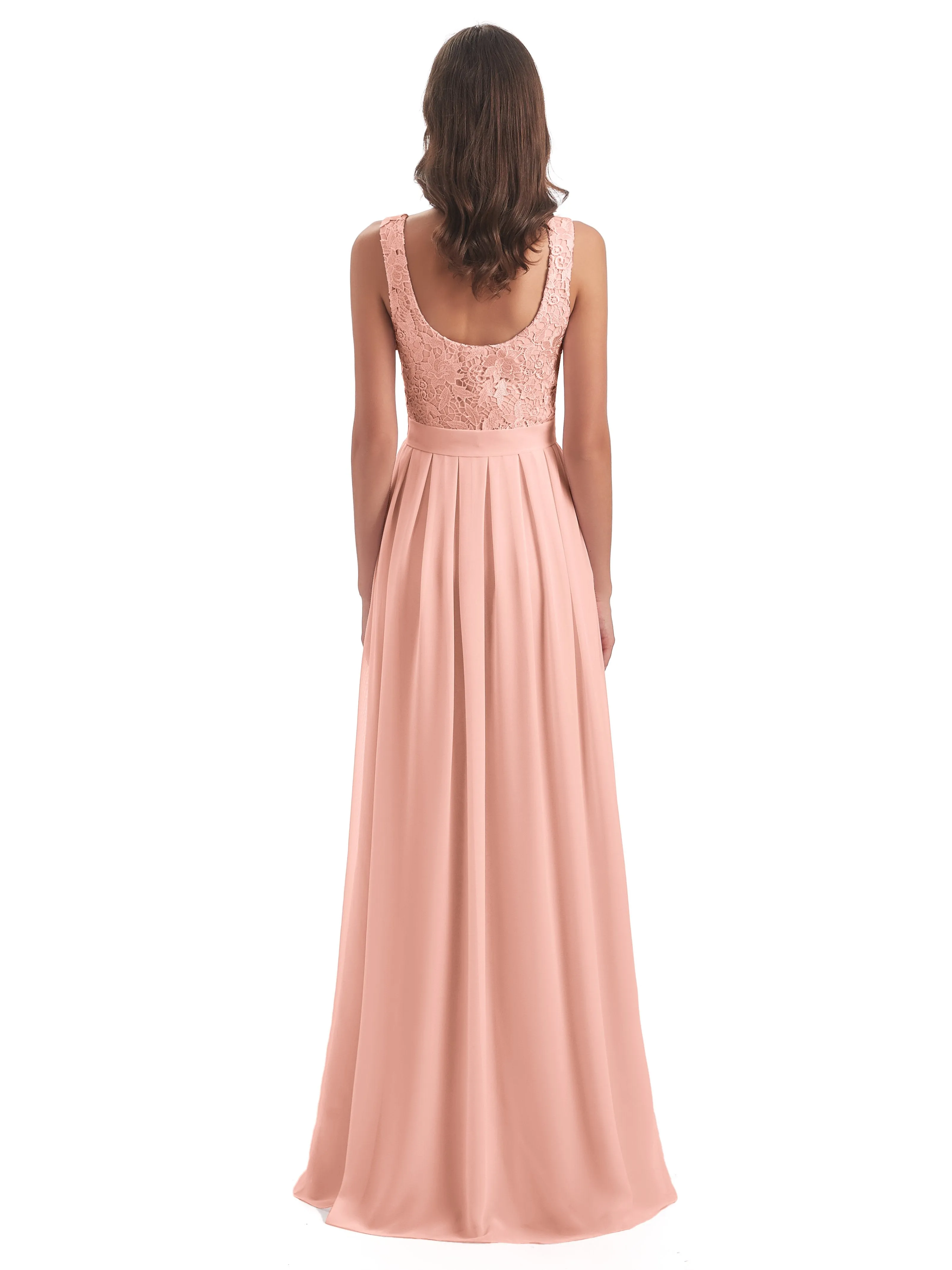 Mabel Illusion Floor-Length Lace/Chiffon Bridesmaid Dresses