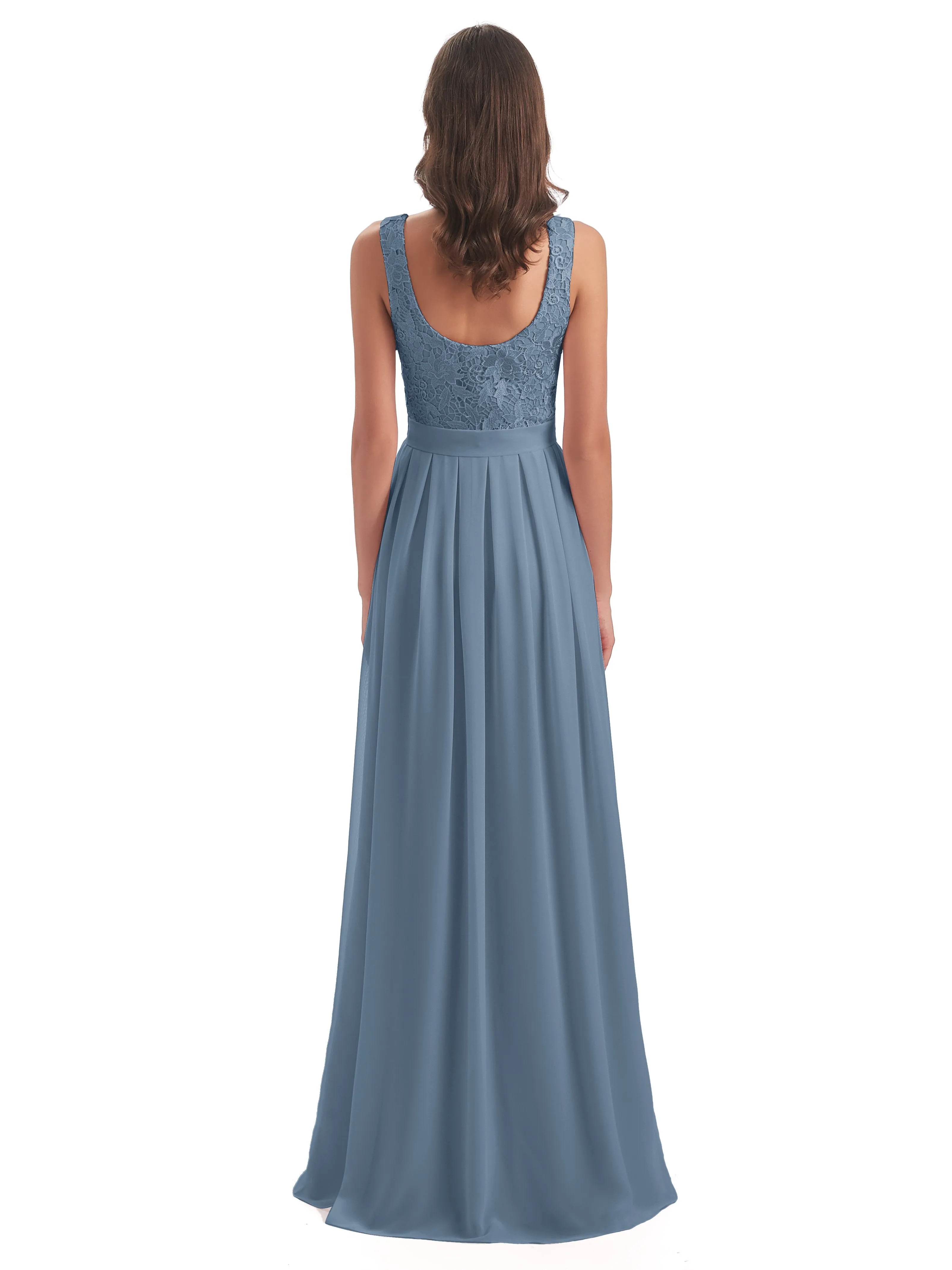 Mabel Illusion Floor-Length Lace/Chiffon Bridesmaid Dresses