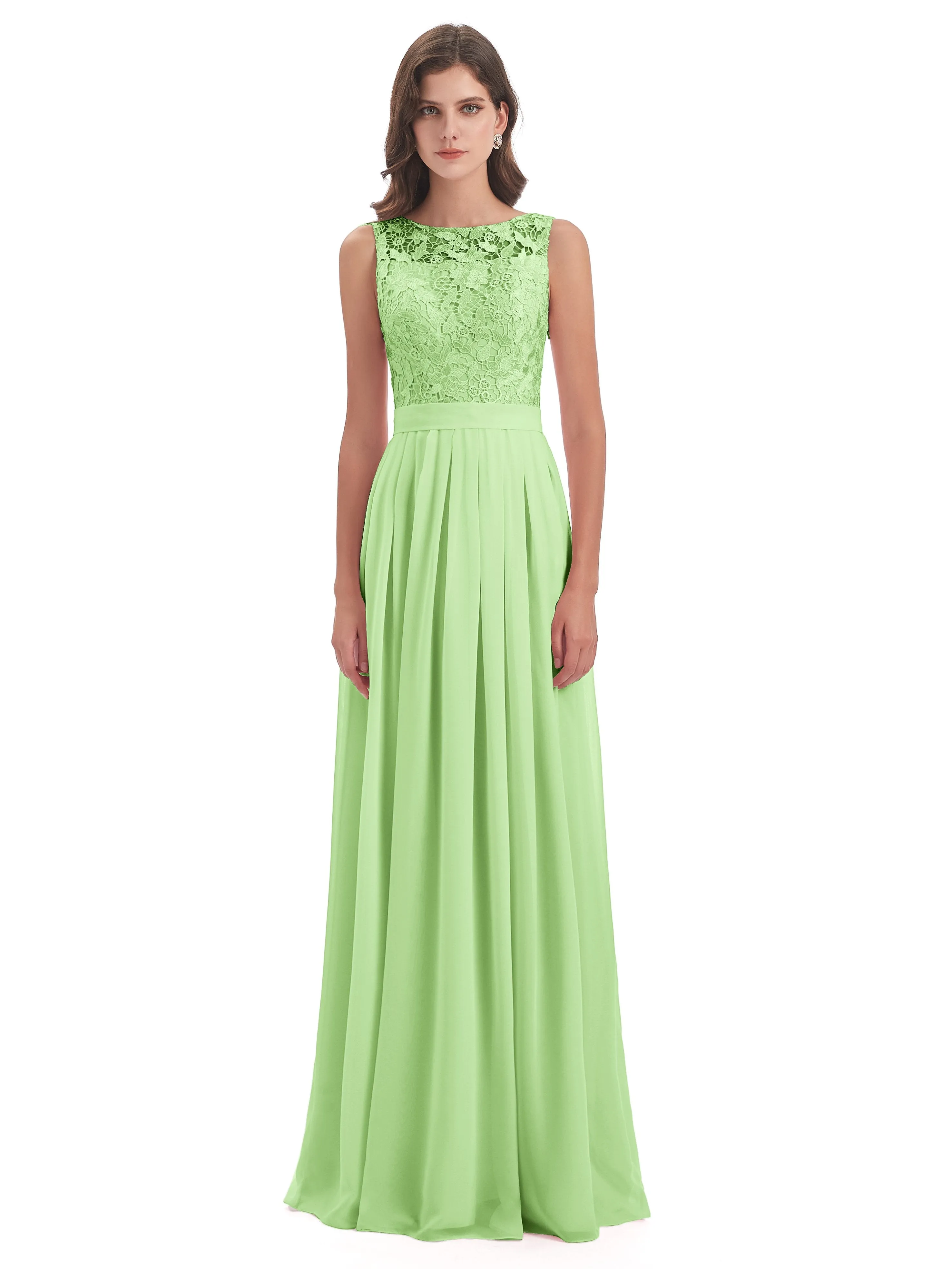 Mabel Illusion Floor-Length Lace/Chiffon Bridesmaid Dresses