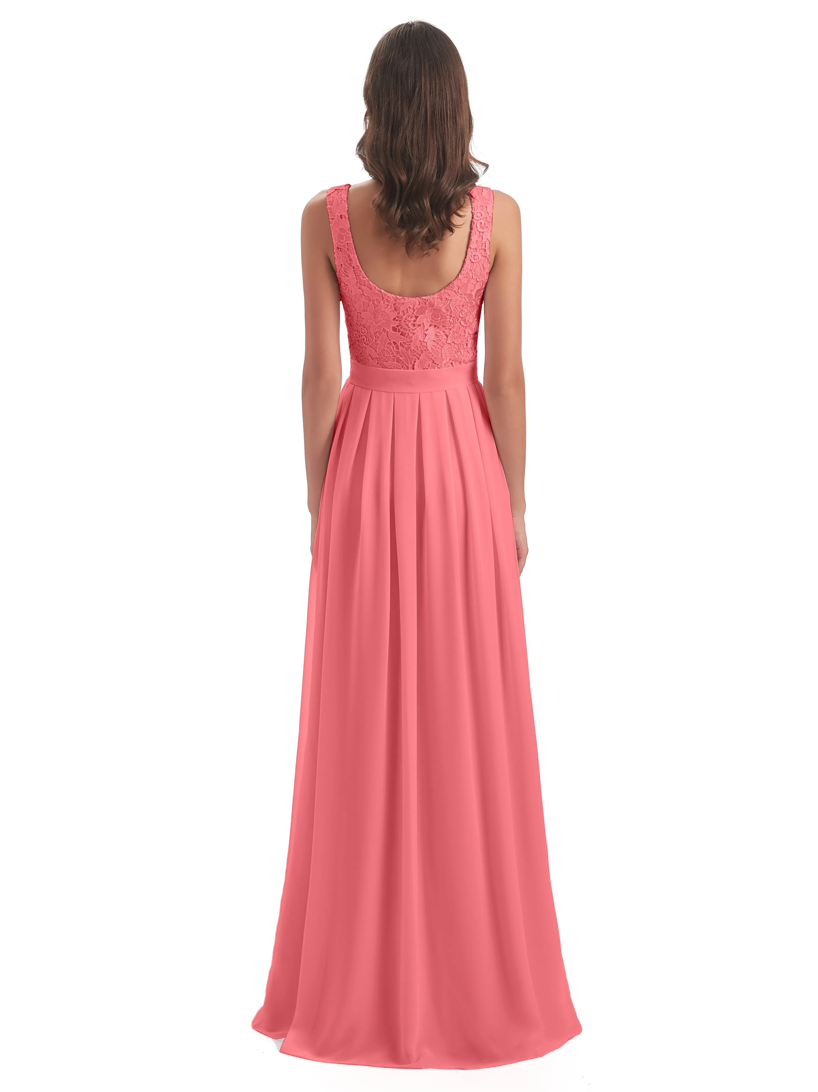 Mabel Illusion Floor-Length Lace/Chiffon Bridesmaid Dresses