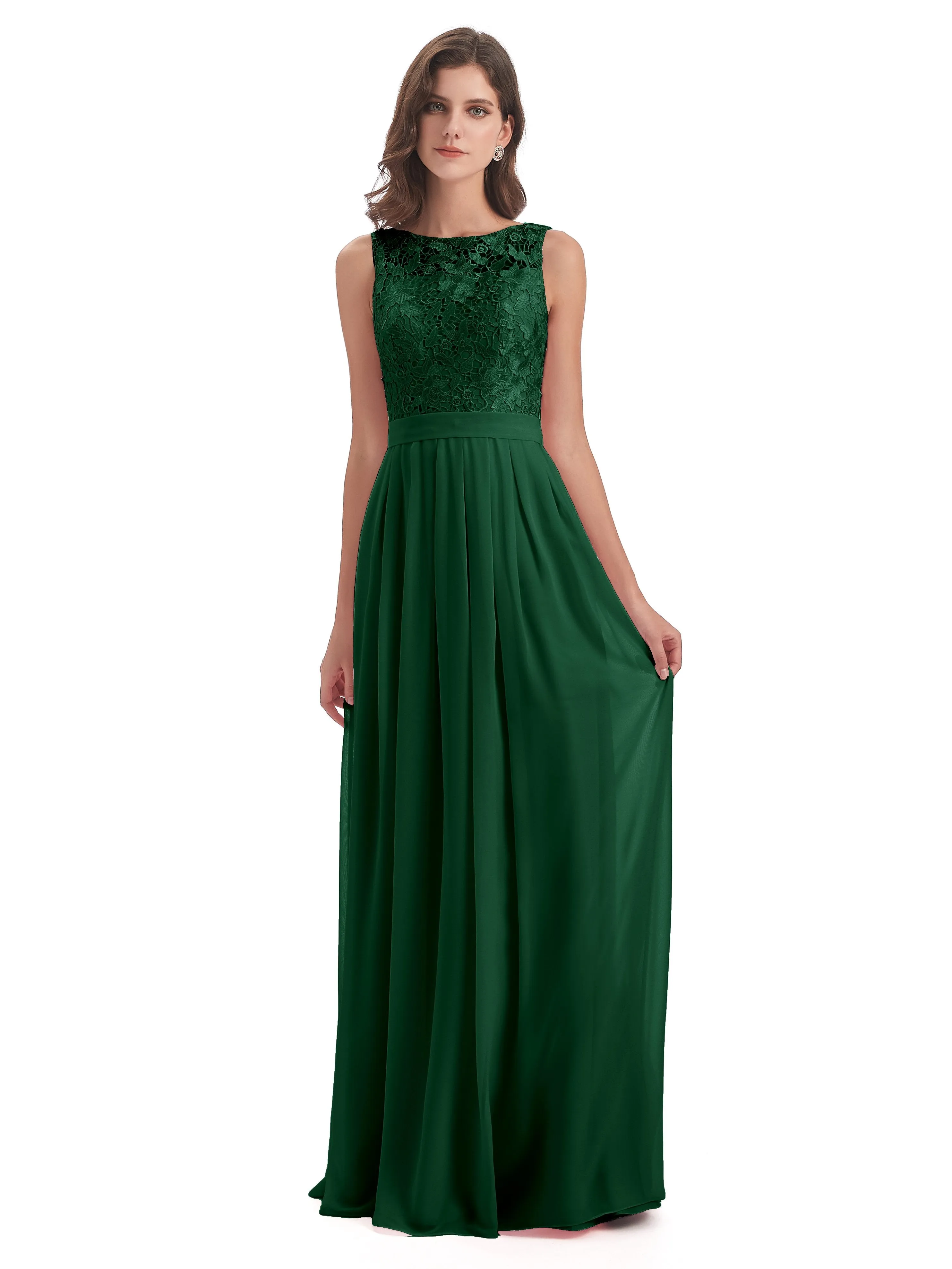 Mabel Illusion Floor-Length Lace/Chiffon Bridesmaid Dresses