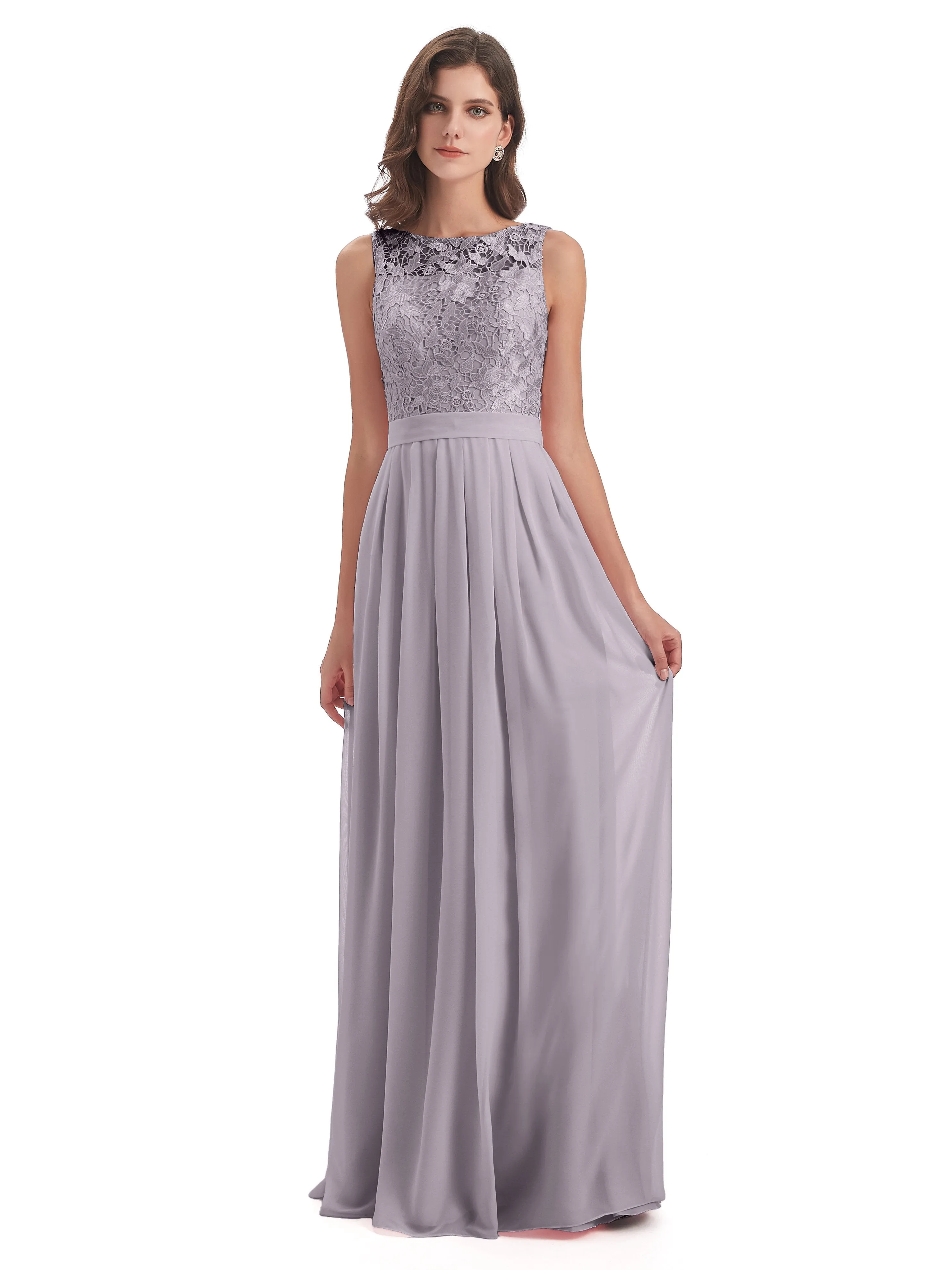 Mabel Illusion Floor-Length Lace/Chiffon Bridesmaid Dresses