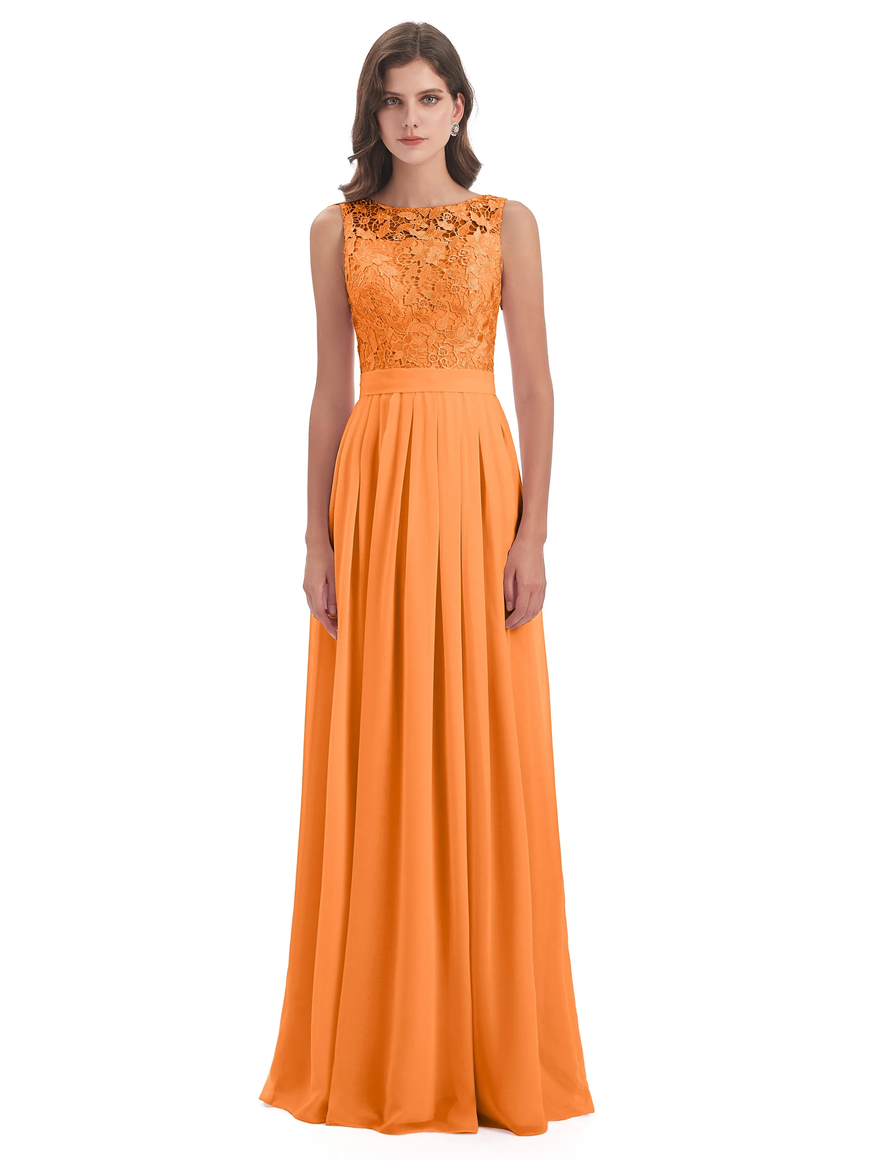 Mabel Illusion Floor-Length Lace/Chiffon Bridesmaid Dresses