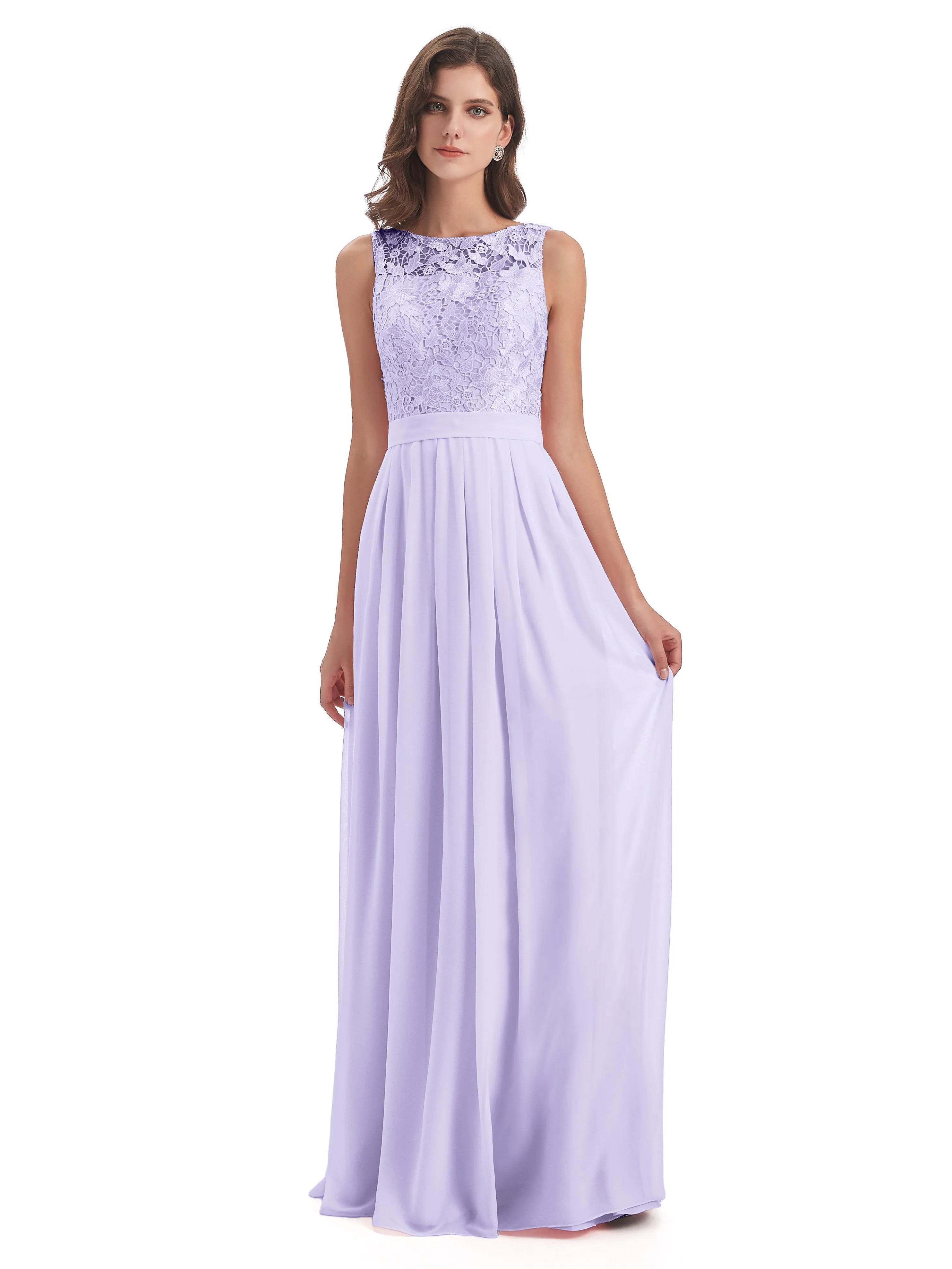 Mabel Illusion Floor-Length Lace/Chiffon Bridesmaid Dresses