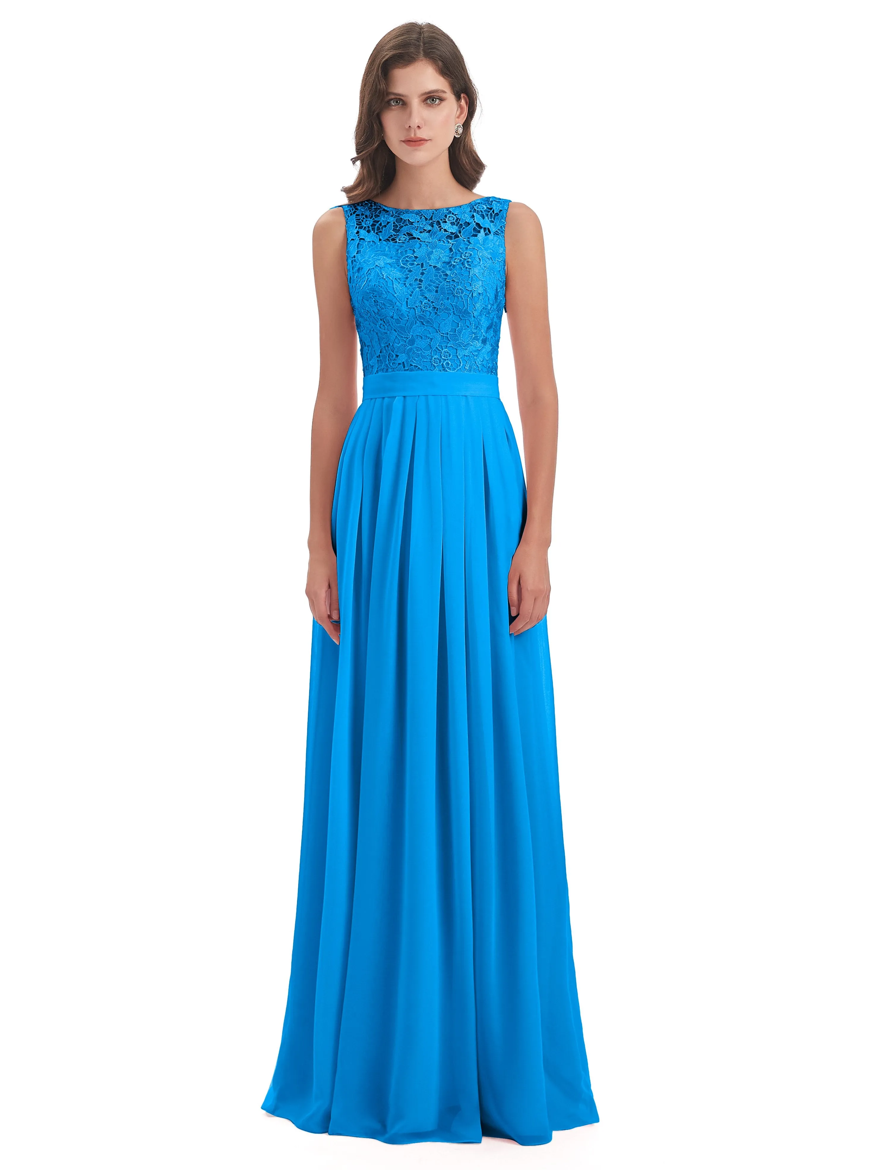 Mabel Illusion Floor-Length Lace/Chiffon Bridesmaid Dresses