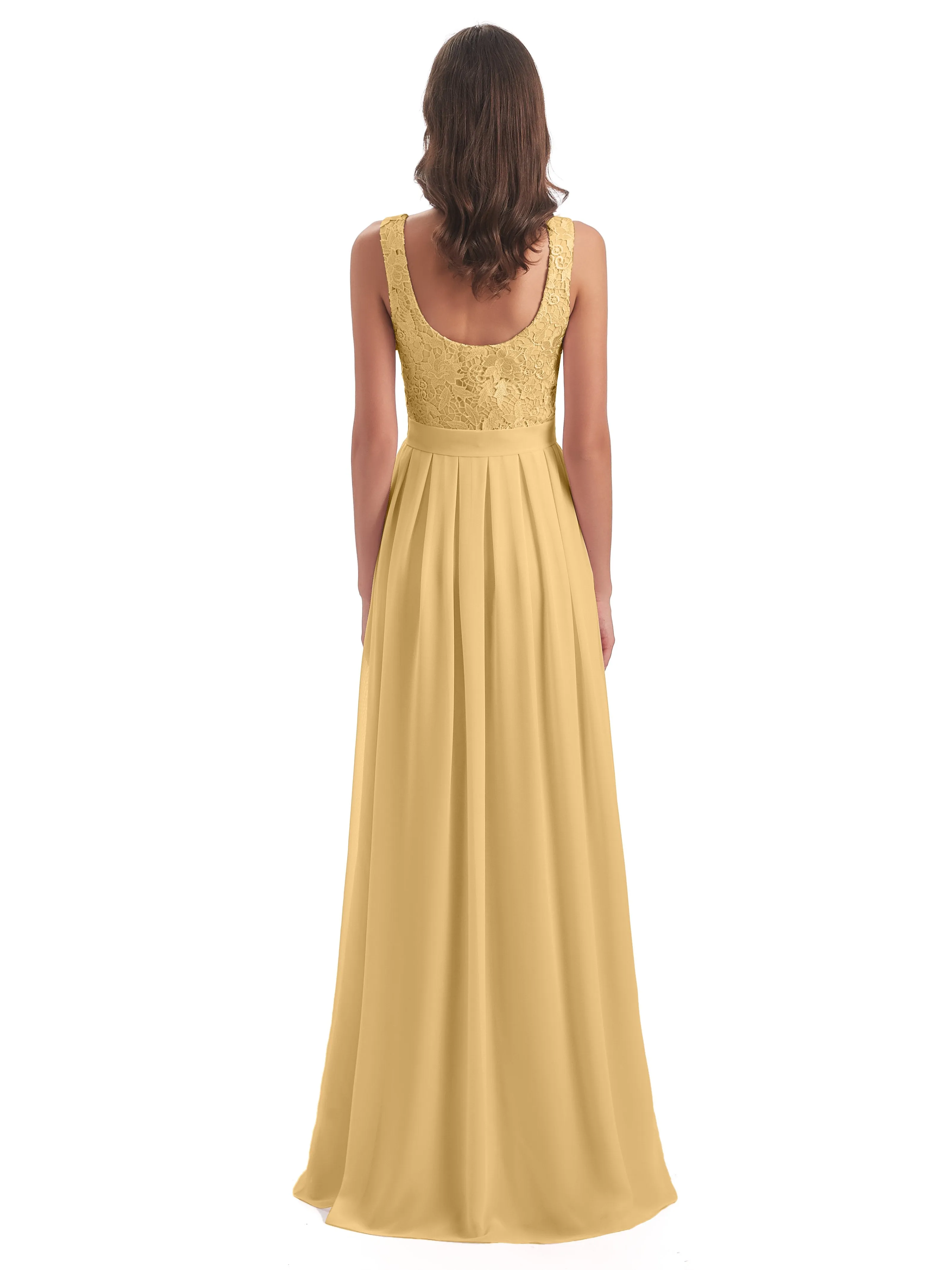 Mabel Illusion Floor-Length Lace/Chiffon Bridesmaid Dresses