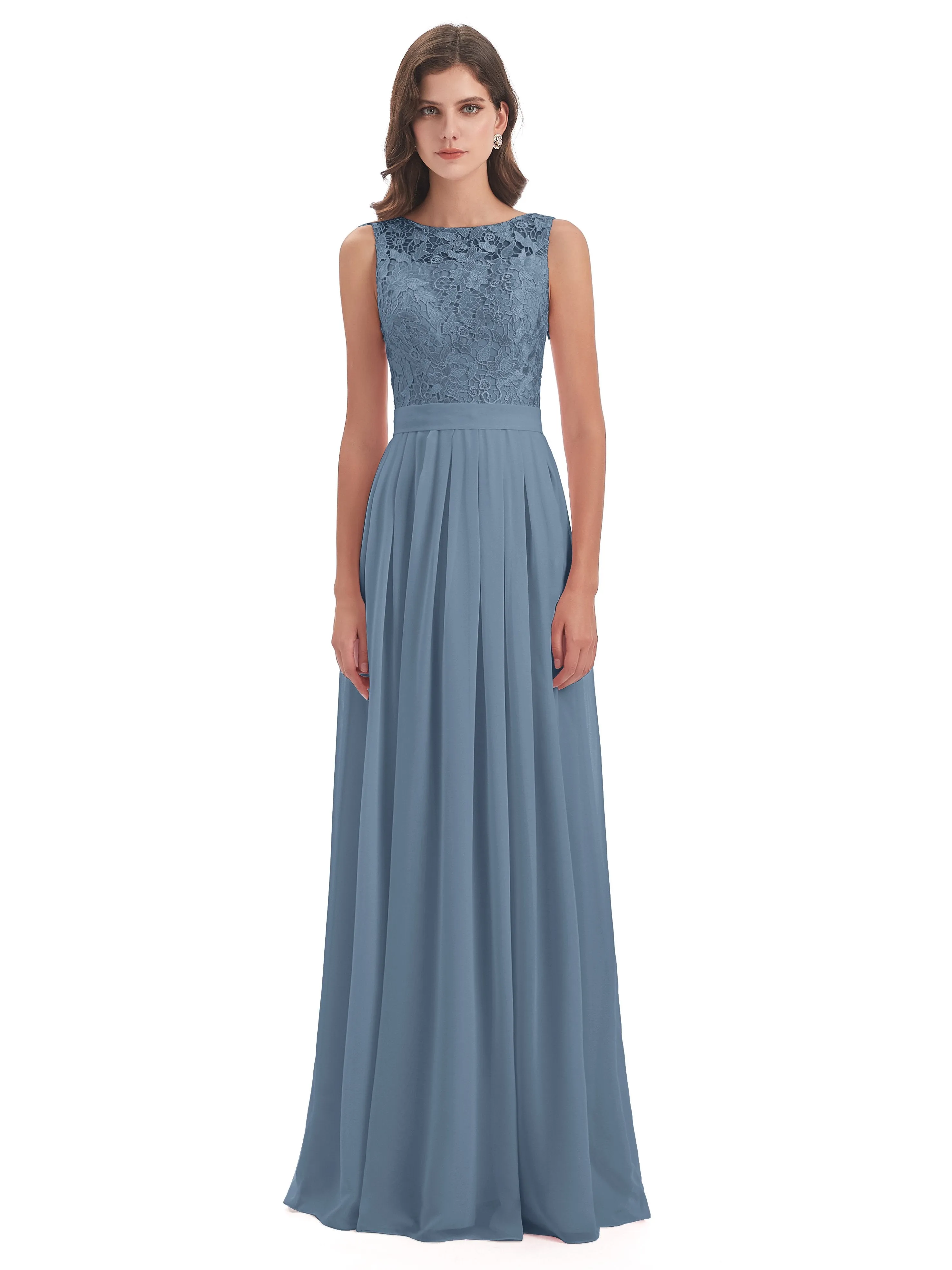 Mabel Illusion Floor-Length Lace/Chiffon Bridesmaid Dresses