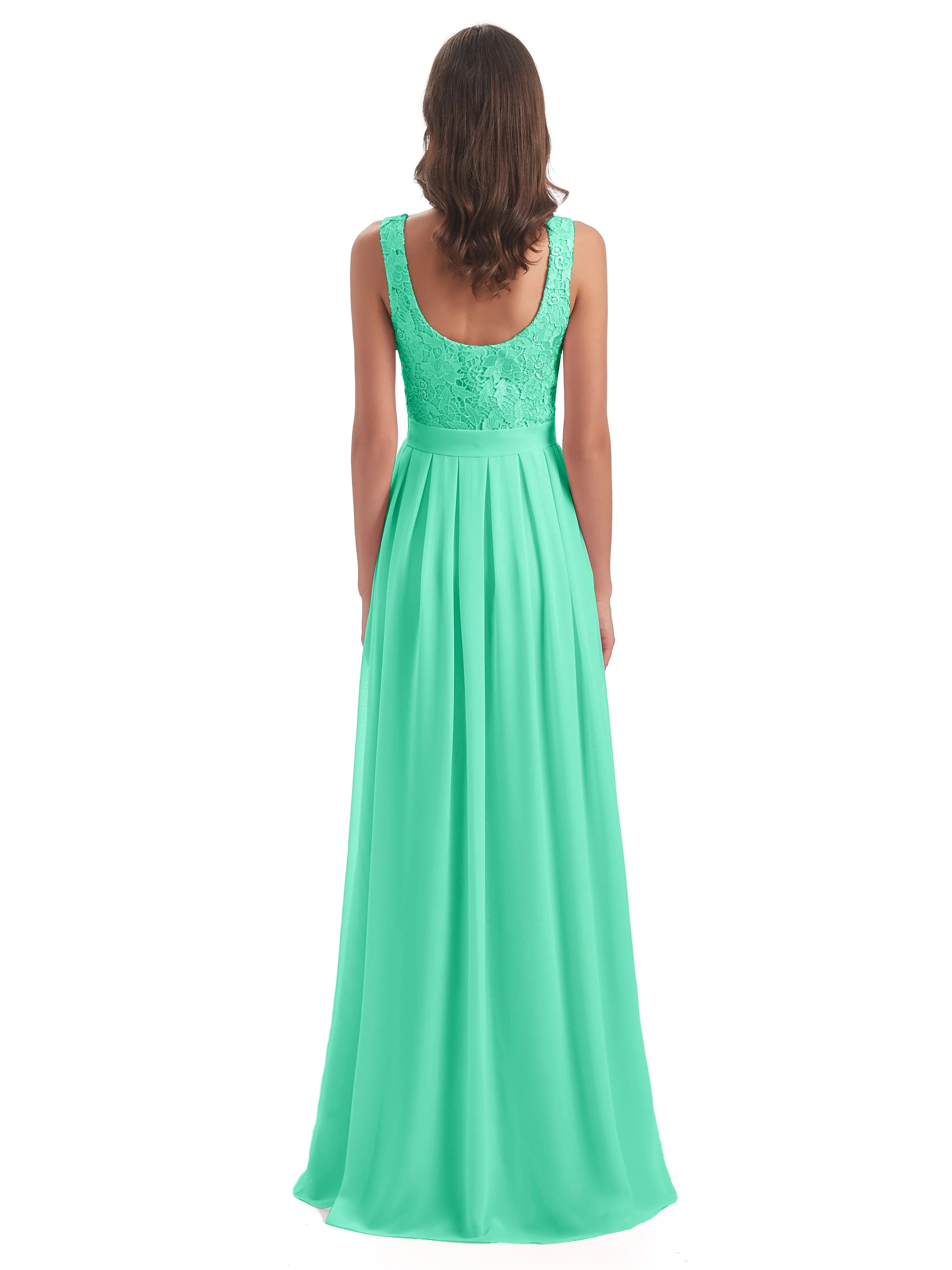 Mabel Illusion Floor-Length Lace/Chiffon Bridesmaid Dresses