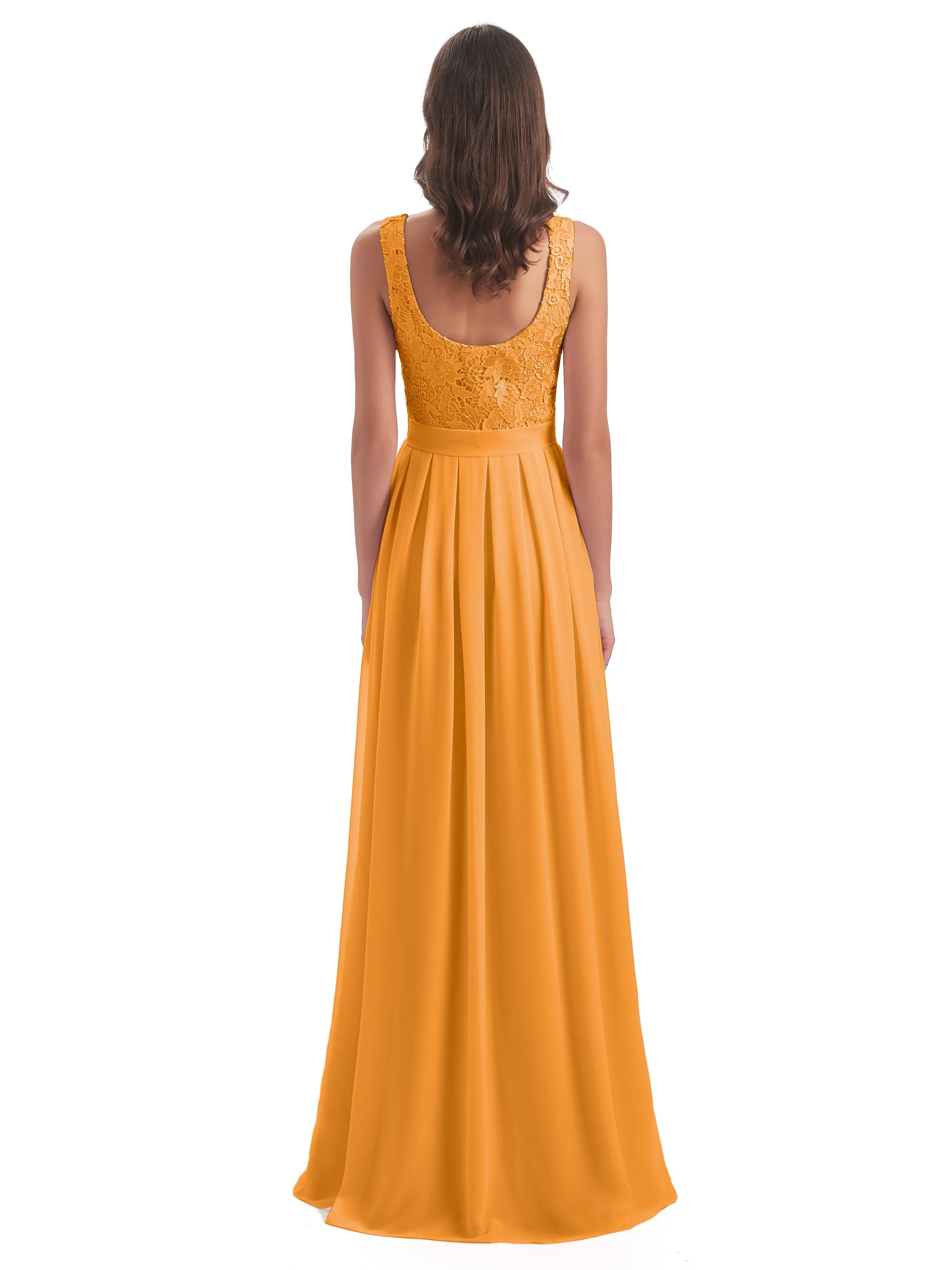 Mabel Illusion Floor-Length Lace/Chiffon Bridesmaid Dresses