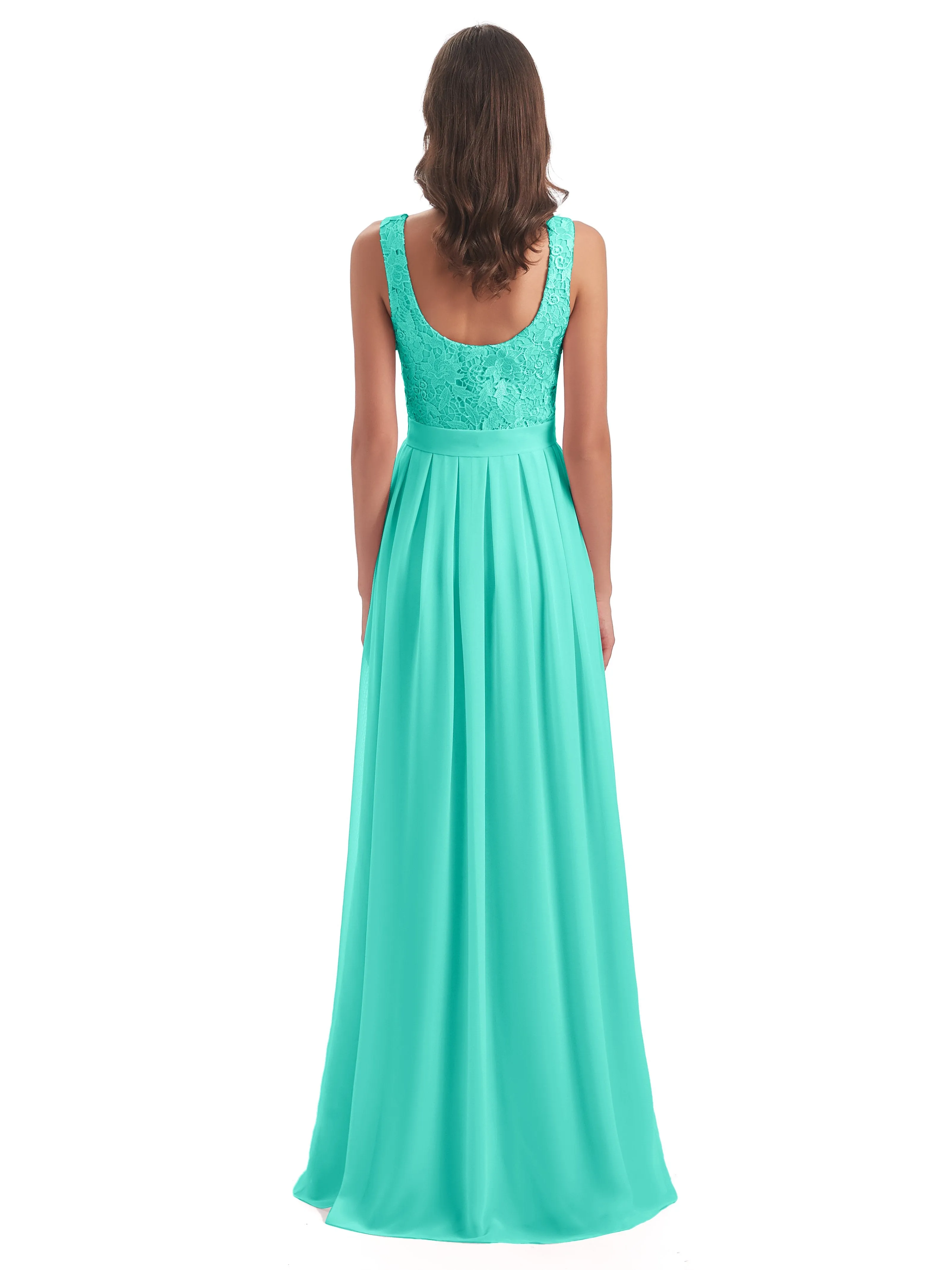 Mabel Illusion Floor-Length Lace/Chiffon Bridesmaid Dresses