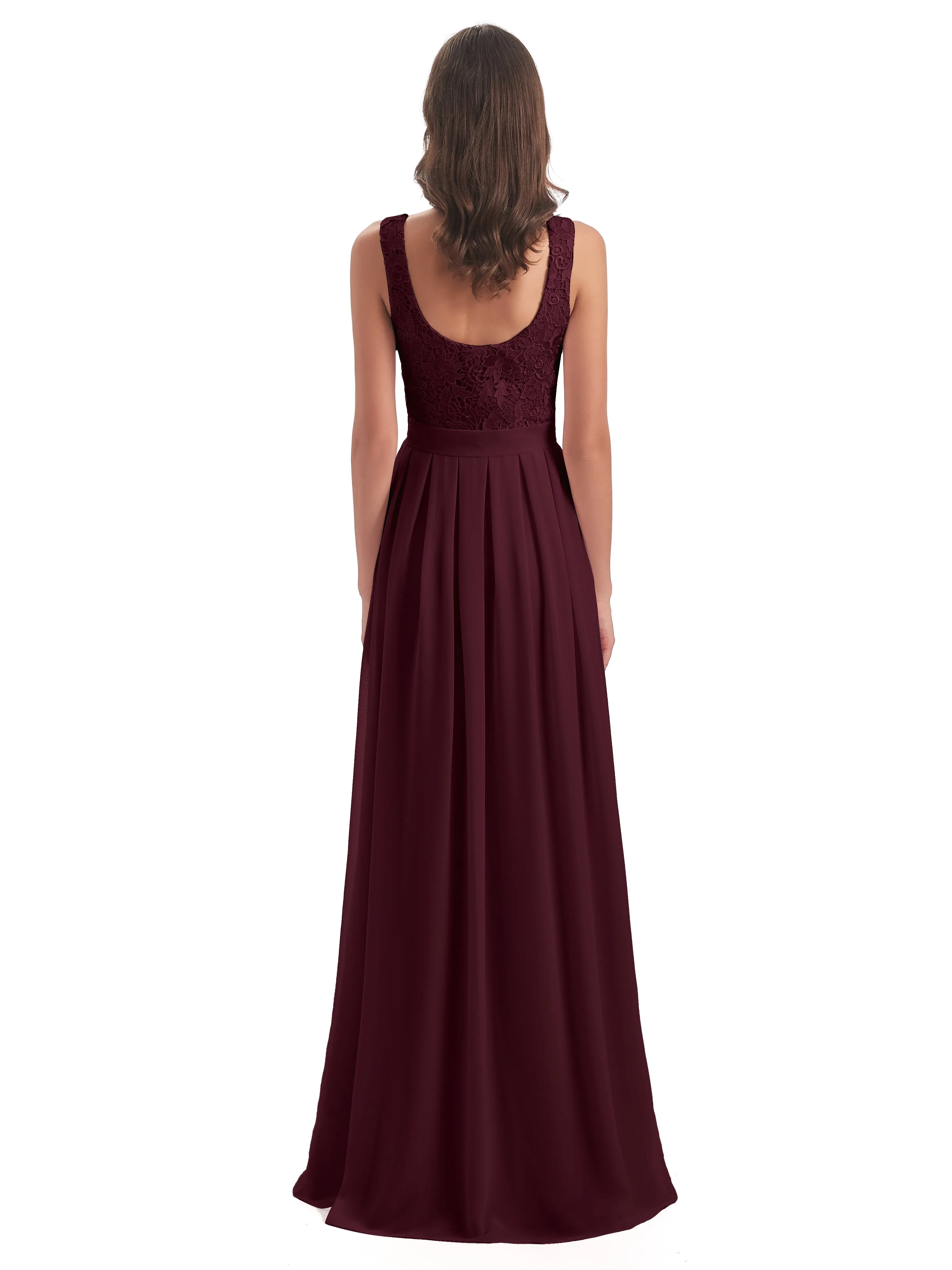 Mabel Illusion Floor-Length Lace/Chiffon Bridesmaid Dresses