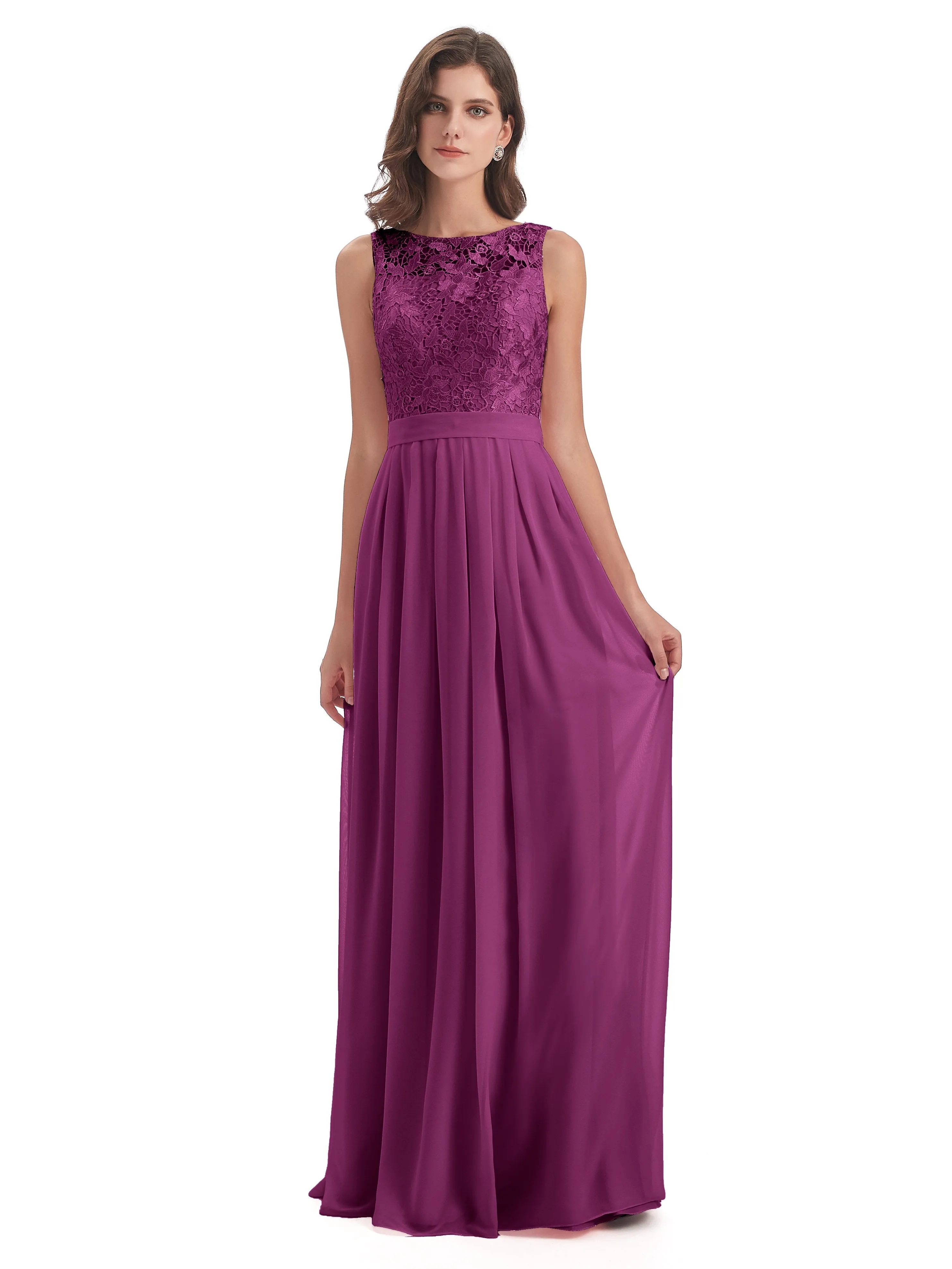 Mabel Illusion Floor-Length Lace/Chiffon Bridesmaid Dresses