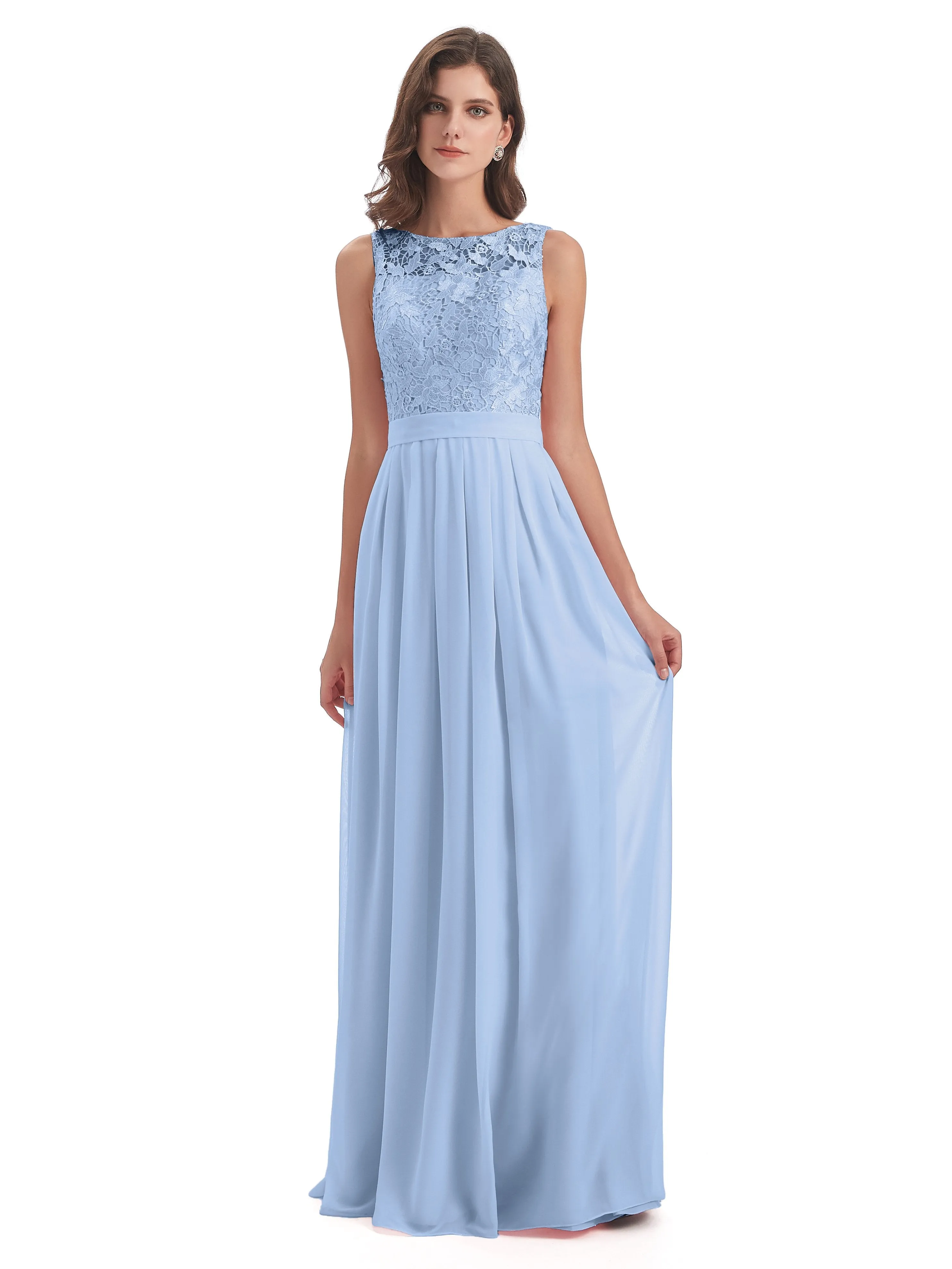 Mabel Illusion Floor-Length Lace/Chiffon Bridesmaid Dresses