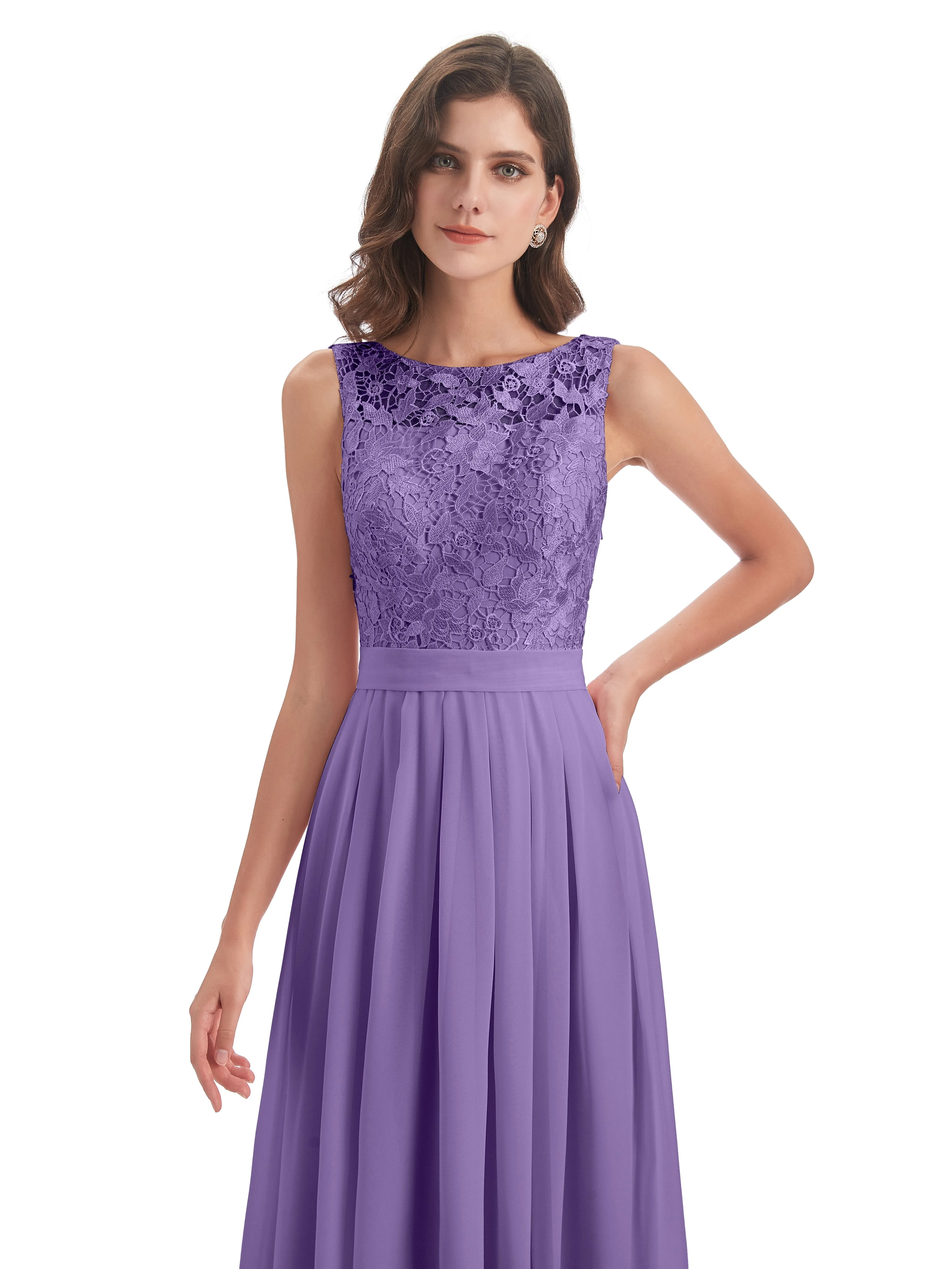 Mabel Illusion Floor-Length Lace/Chiffon Bridesmaid Dresses