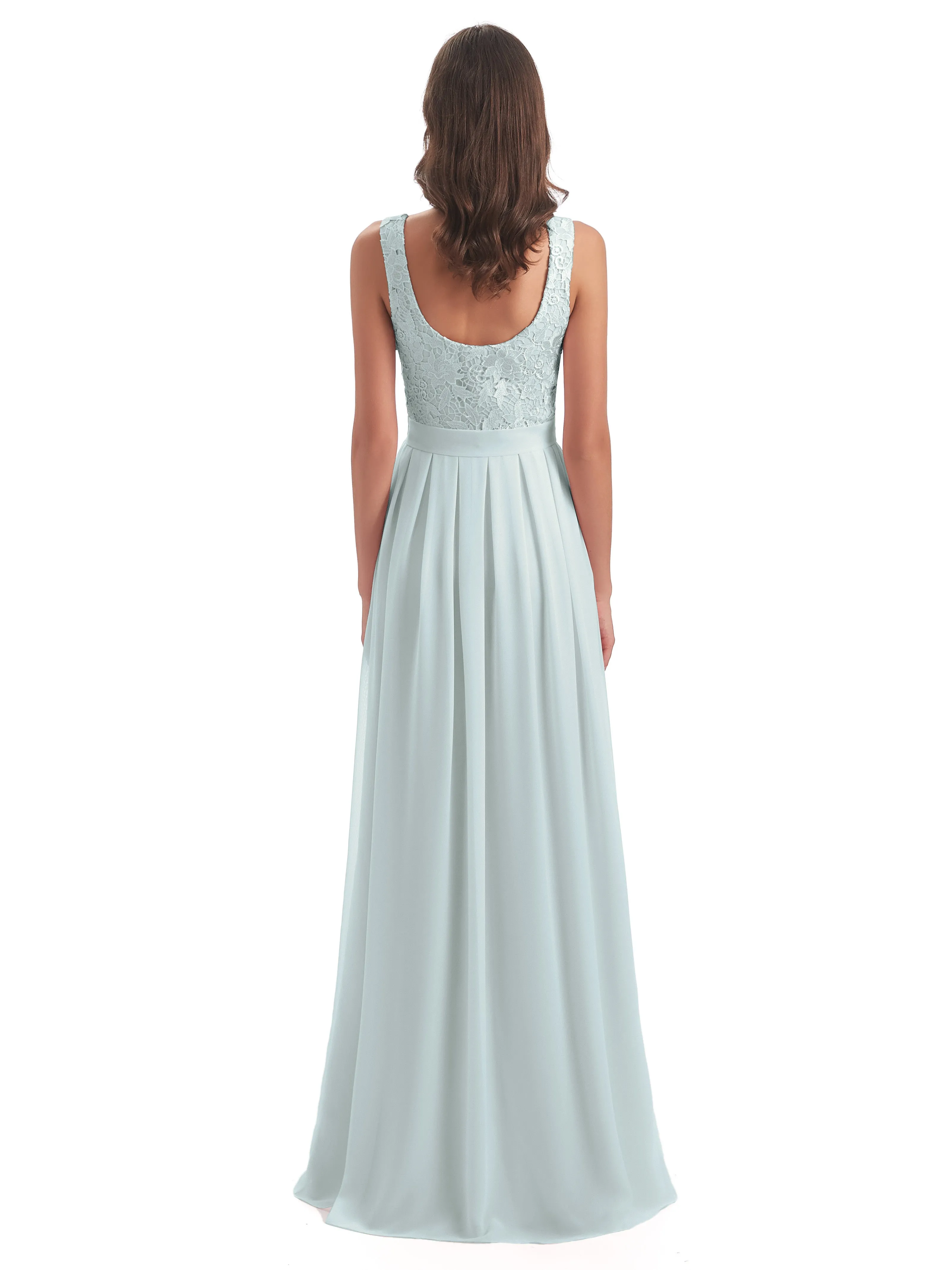 Mabel Illusion Floor-Length Lace/Chiffon Bridesmaid Dresses