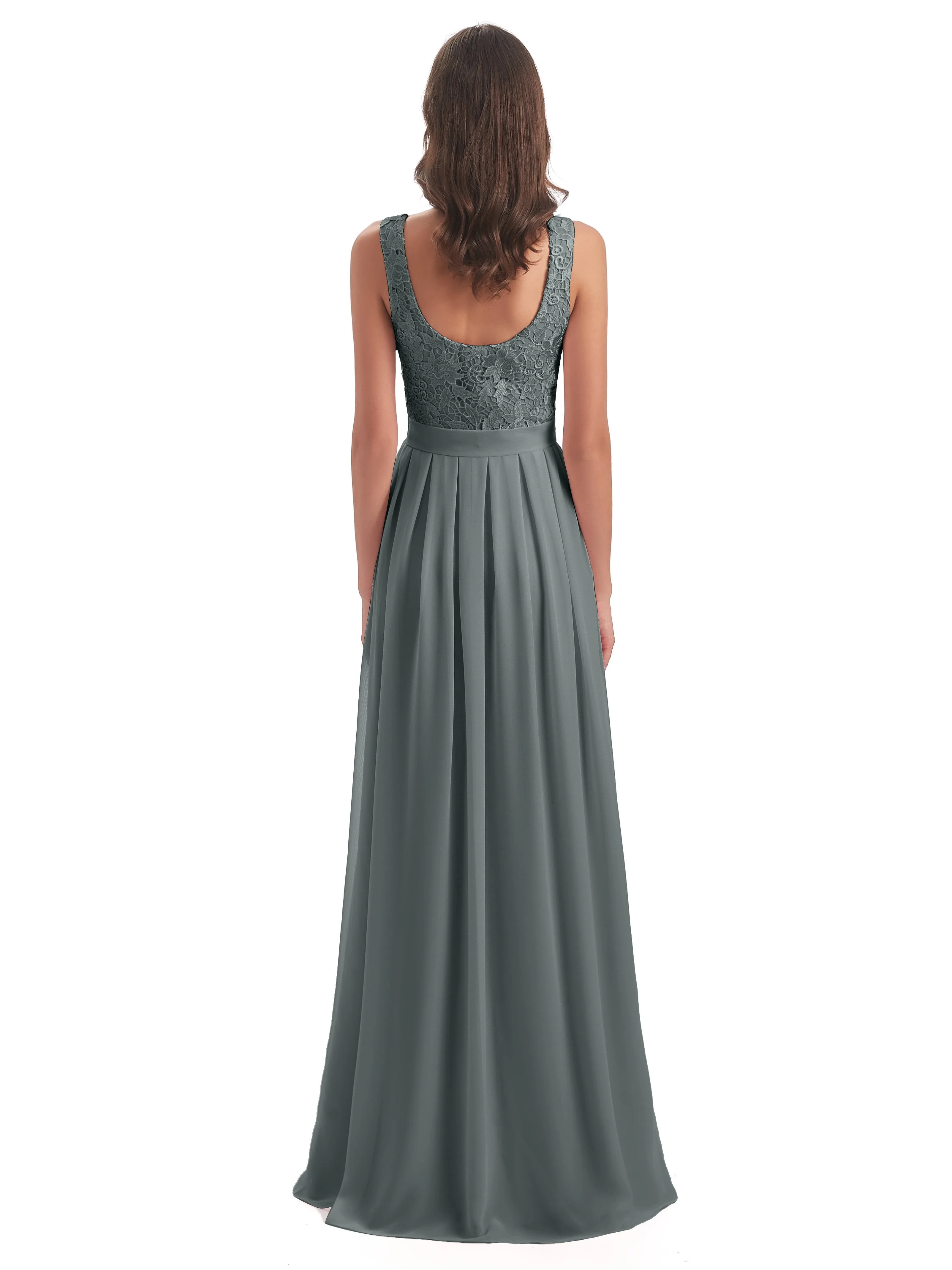 Mabel Illusion Floor-Length Lace/Chiffon Bridesmaid Dresses