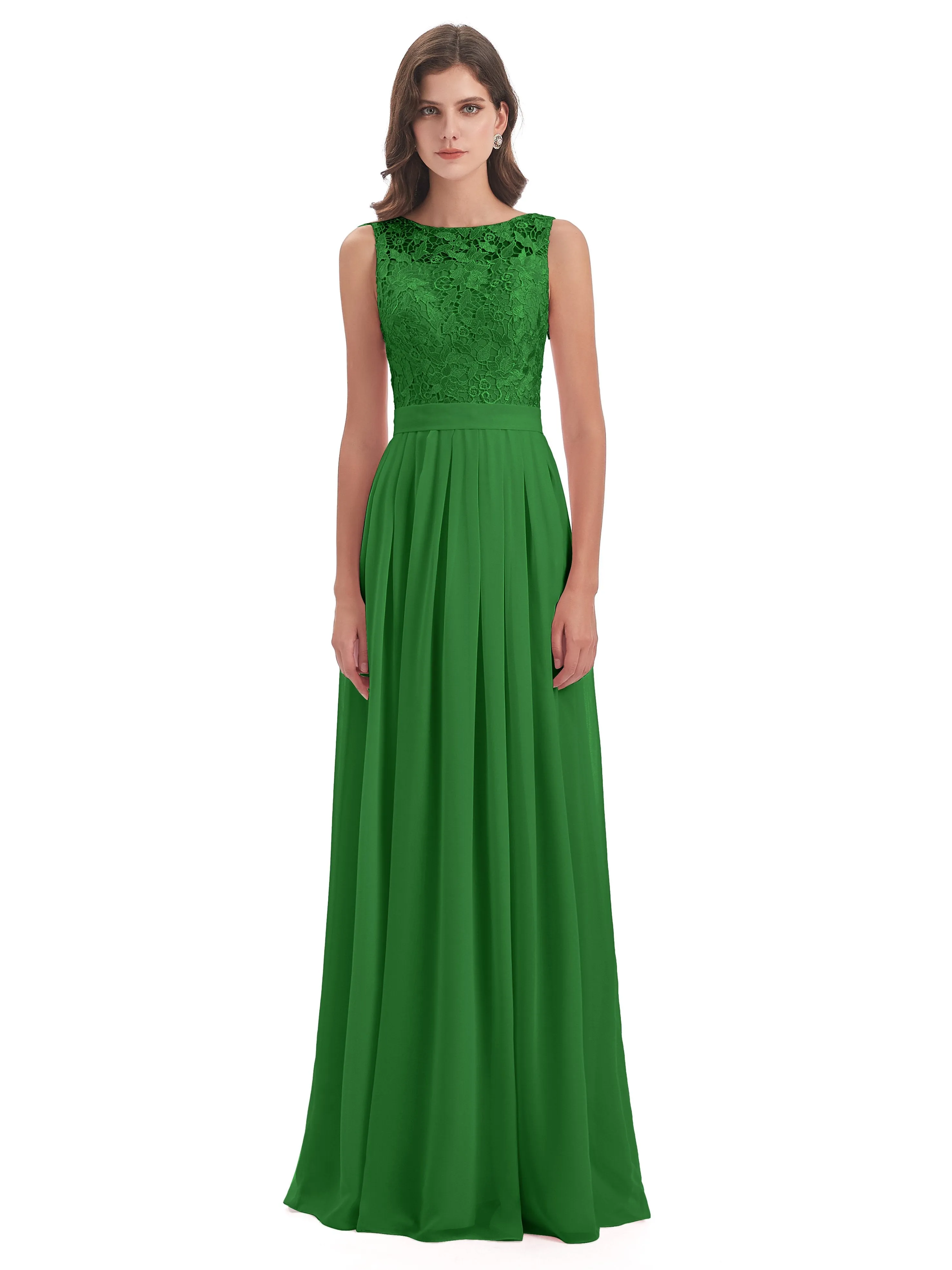 Mabel Illusion Floor-Length Lace/Chiffon Bridesmaid Dresses