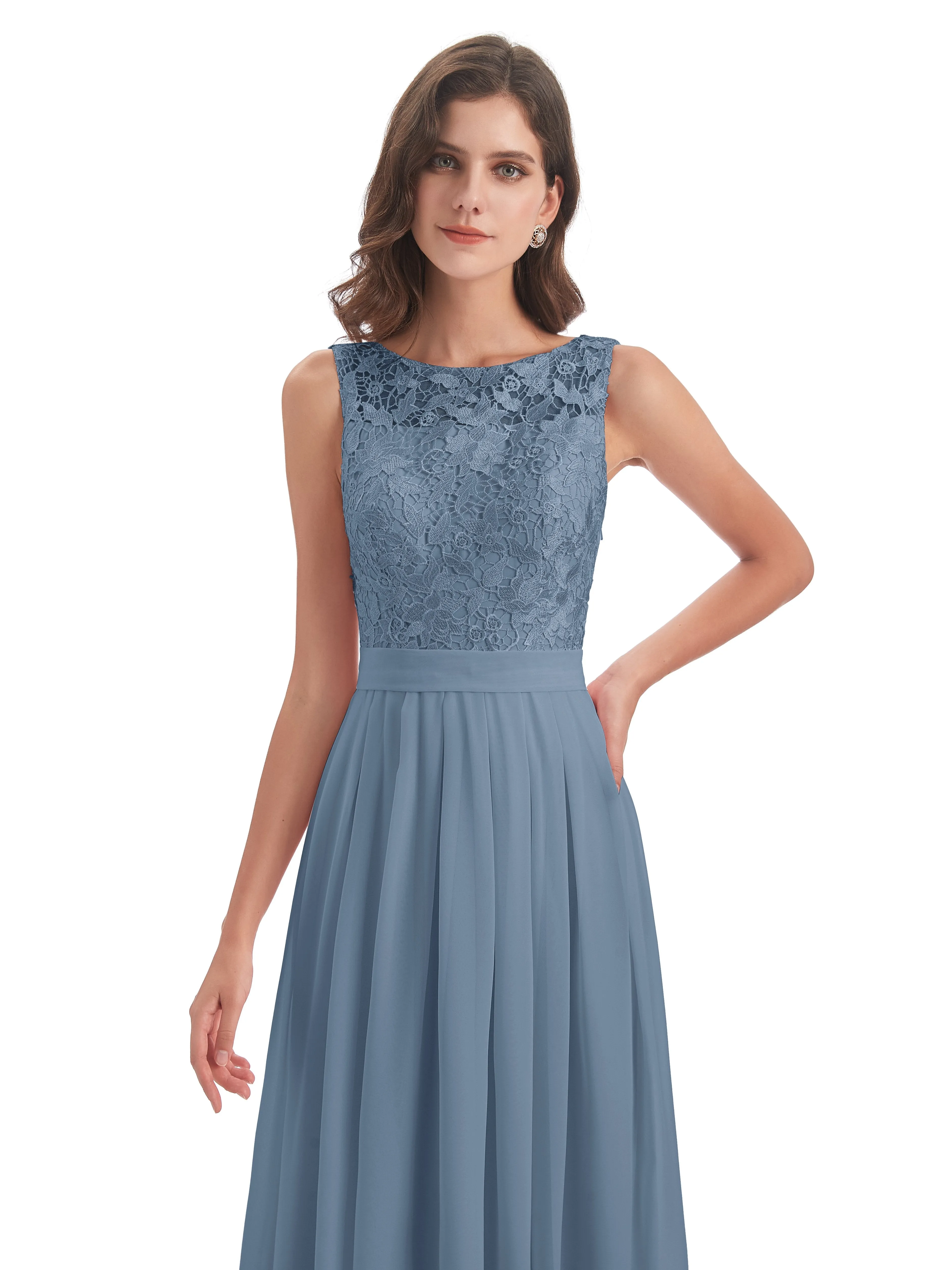 Mabel Illusion Floor-Length Lace/Chiffon Bridesmaid Dresses