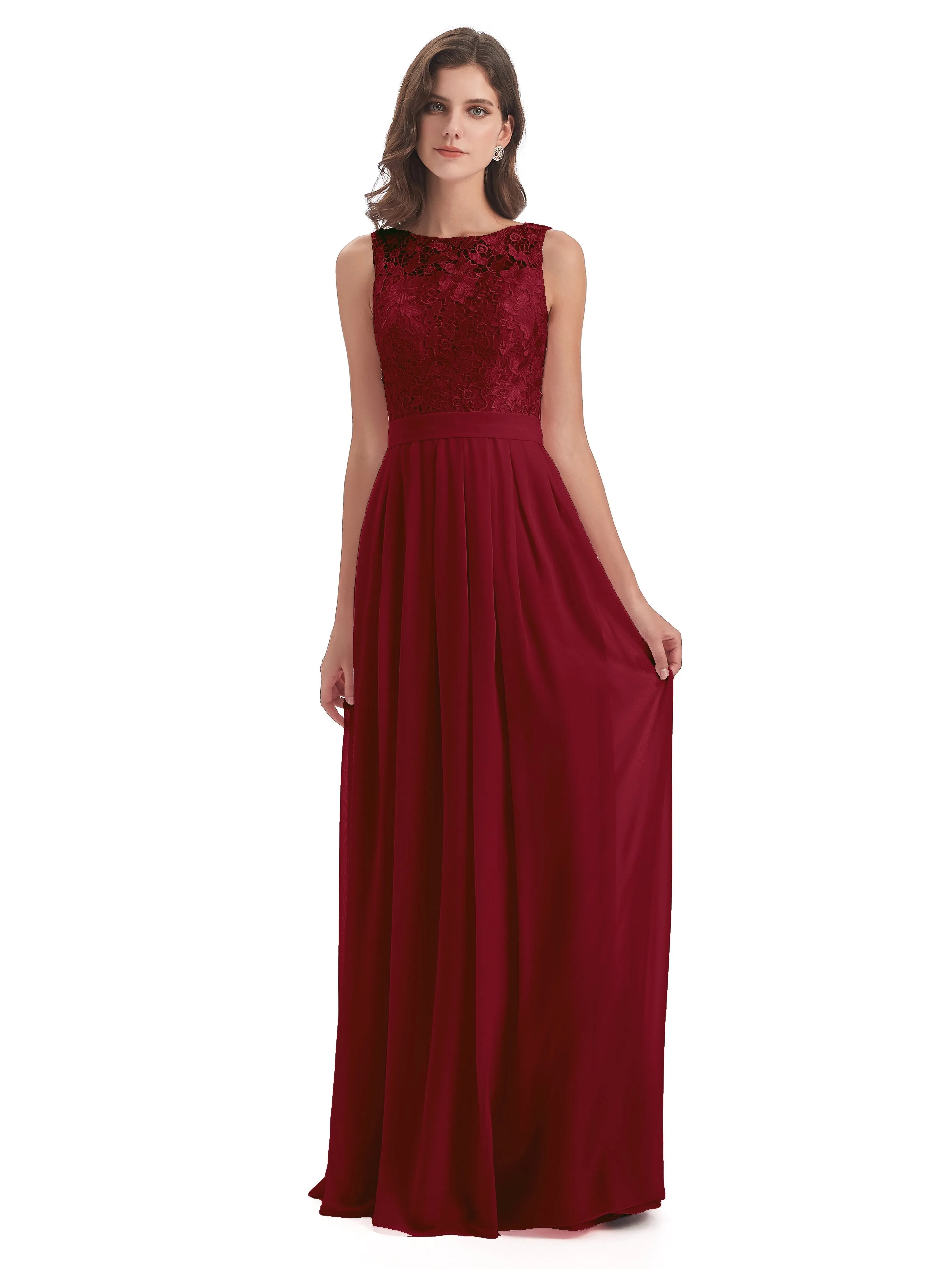 Mabel Illusion Floor-Length Lace/Chiffon Bridesmaid Dresses