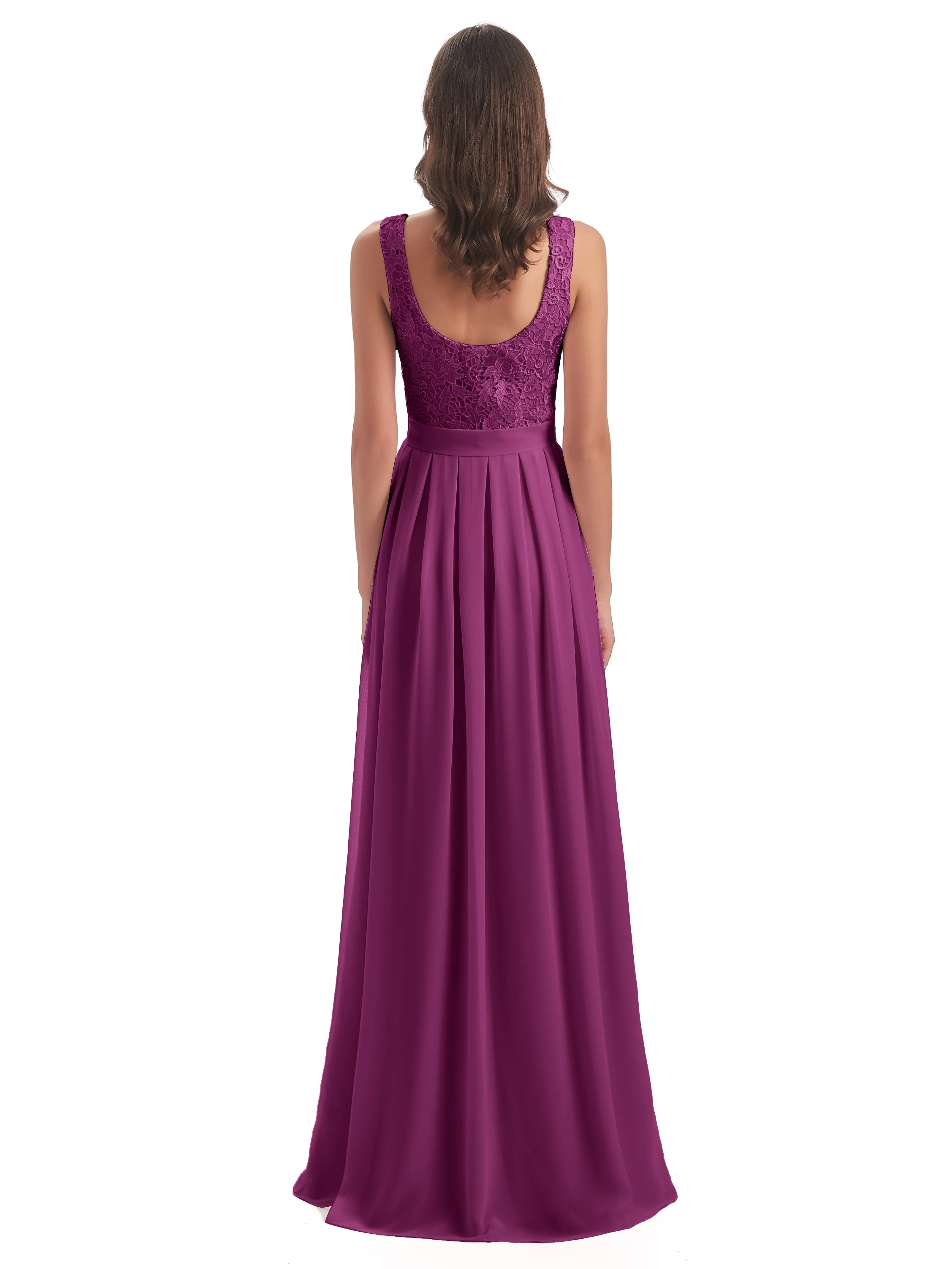 Mabel Illusion Floor-Length Lace/Chiffon Bridesmaid Dresses