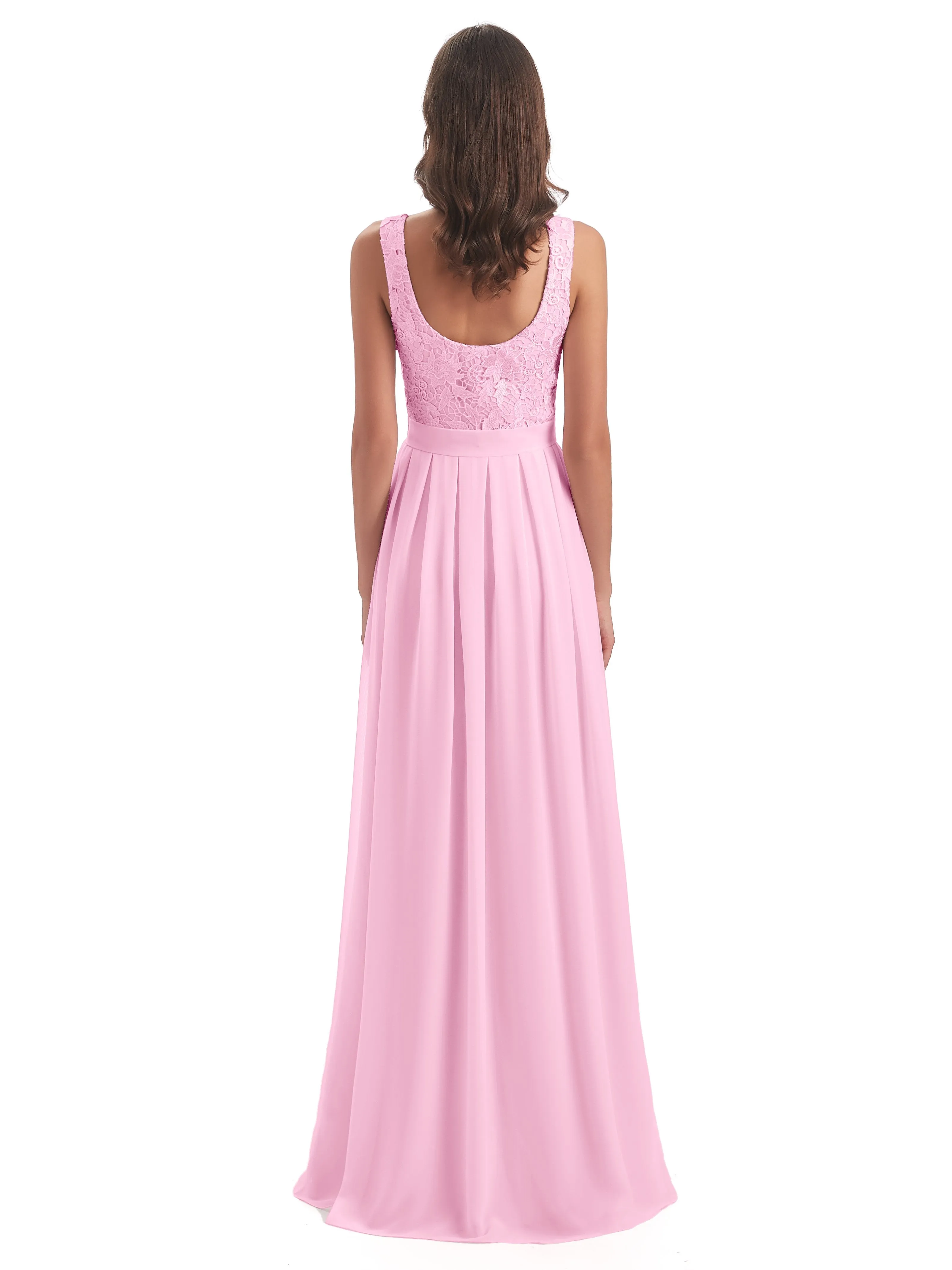 Mabel Illusion Floor-Length Lace/Chiffon Bridesmaid Dresses